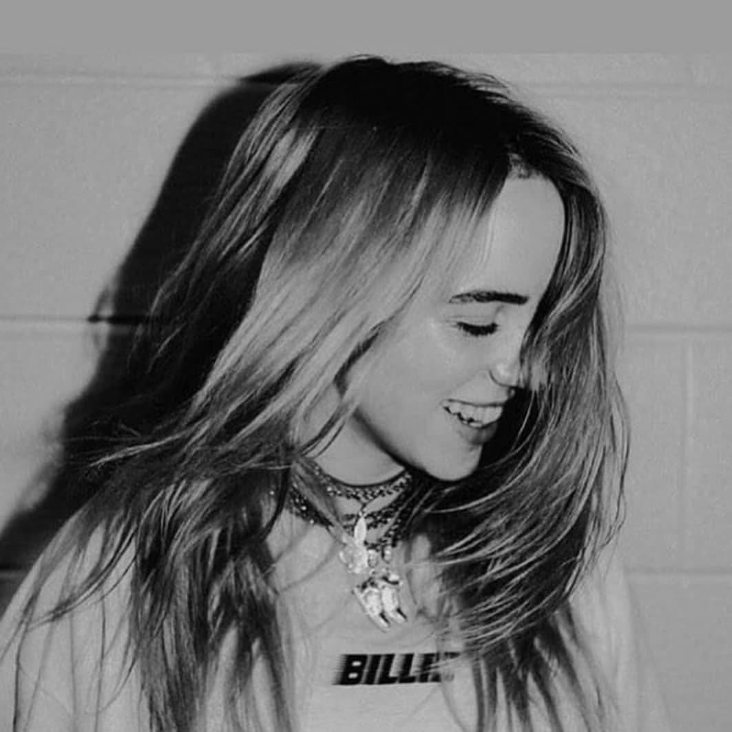 Billie Eilish, black and white portrait, long hair, SD Desktop Wallpaper