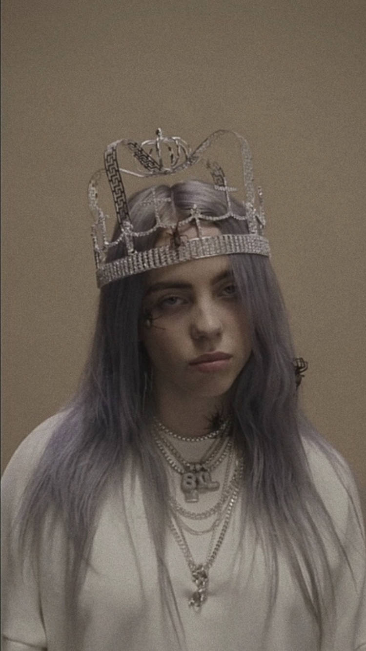 Billie Eilish, long lavender hair, silver crown, HD Phone Wallpaper