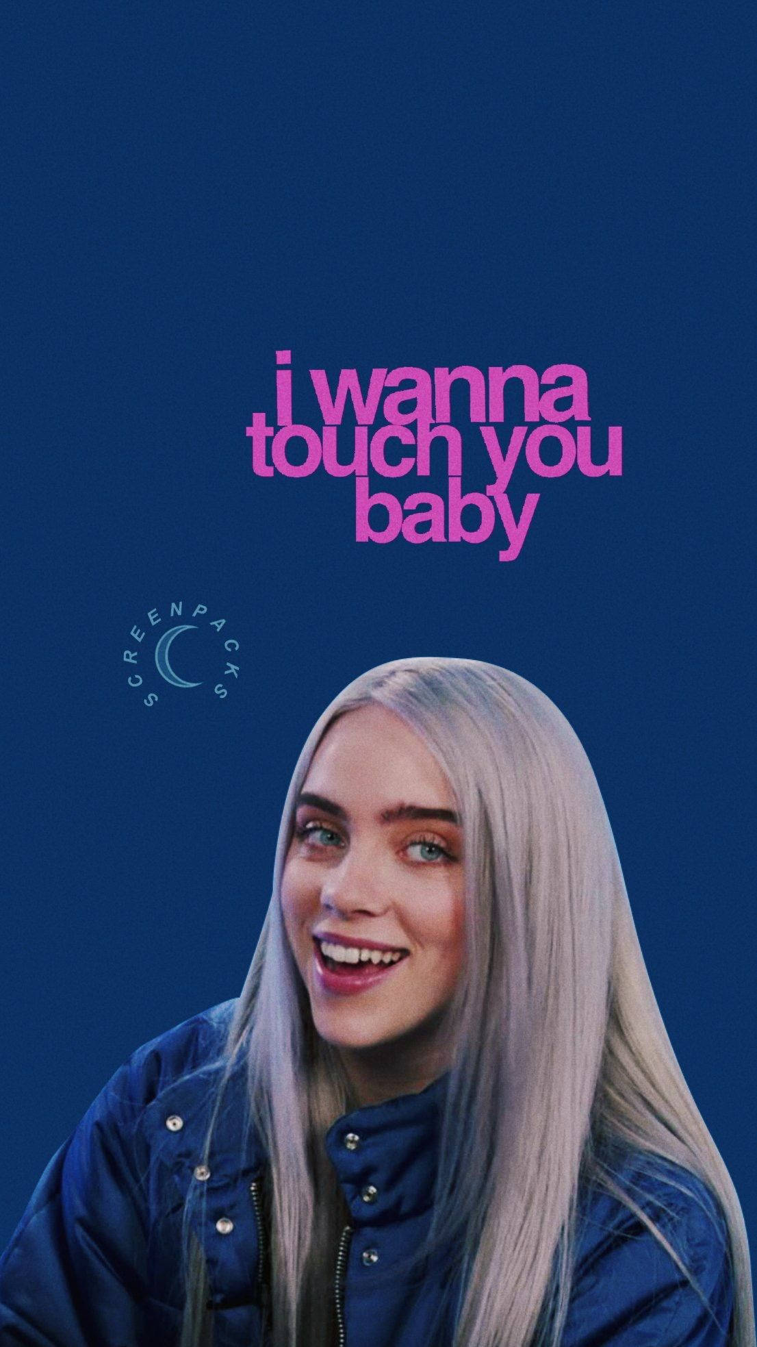 Billie Eilish, deep blue background, pink text, Full HD Phone Wallpaper