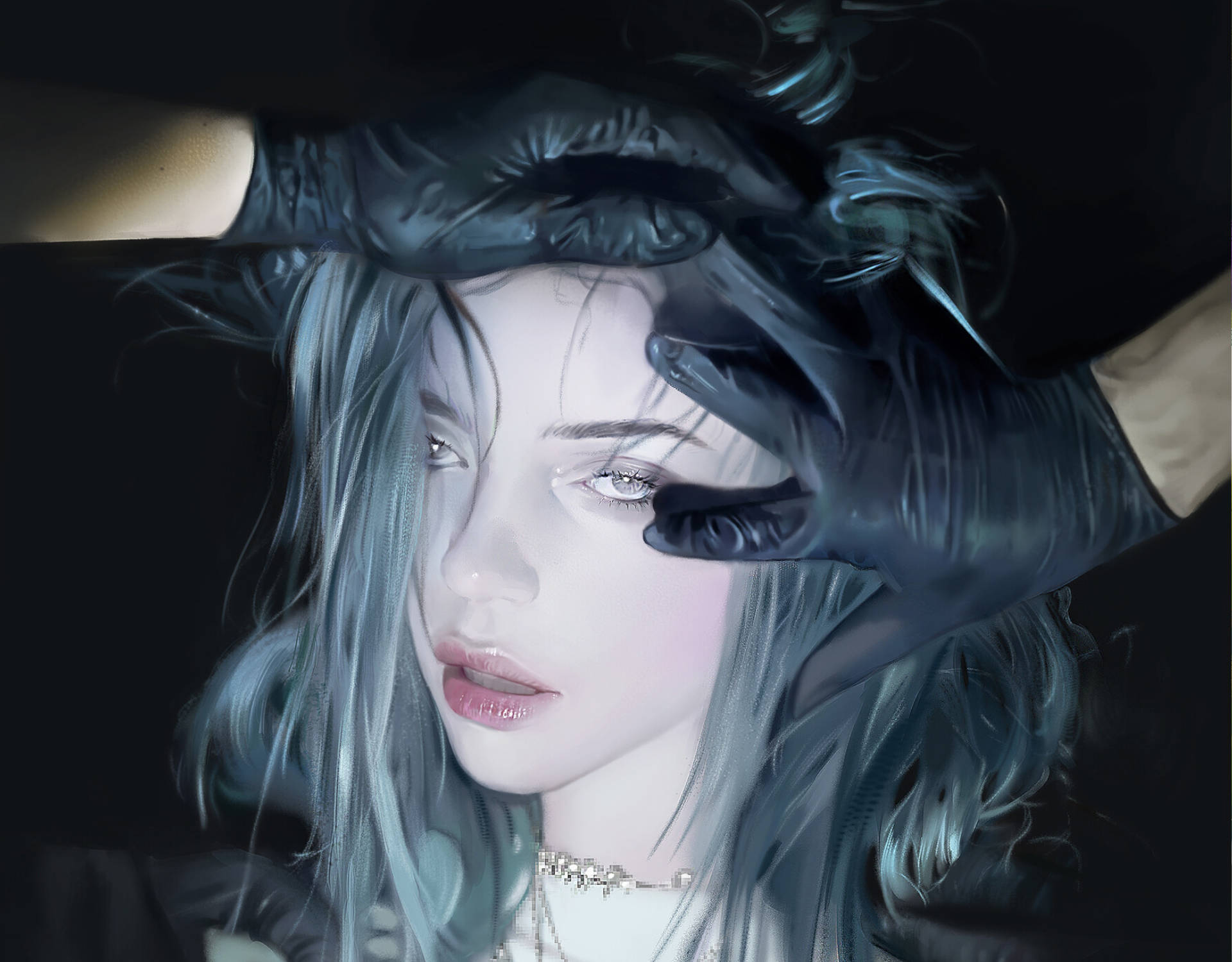 Billie Eilish, silver hair, glowing eyes, Full HD Desktop Wallpaper