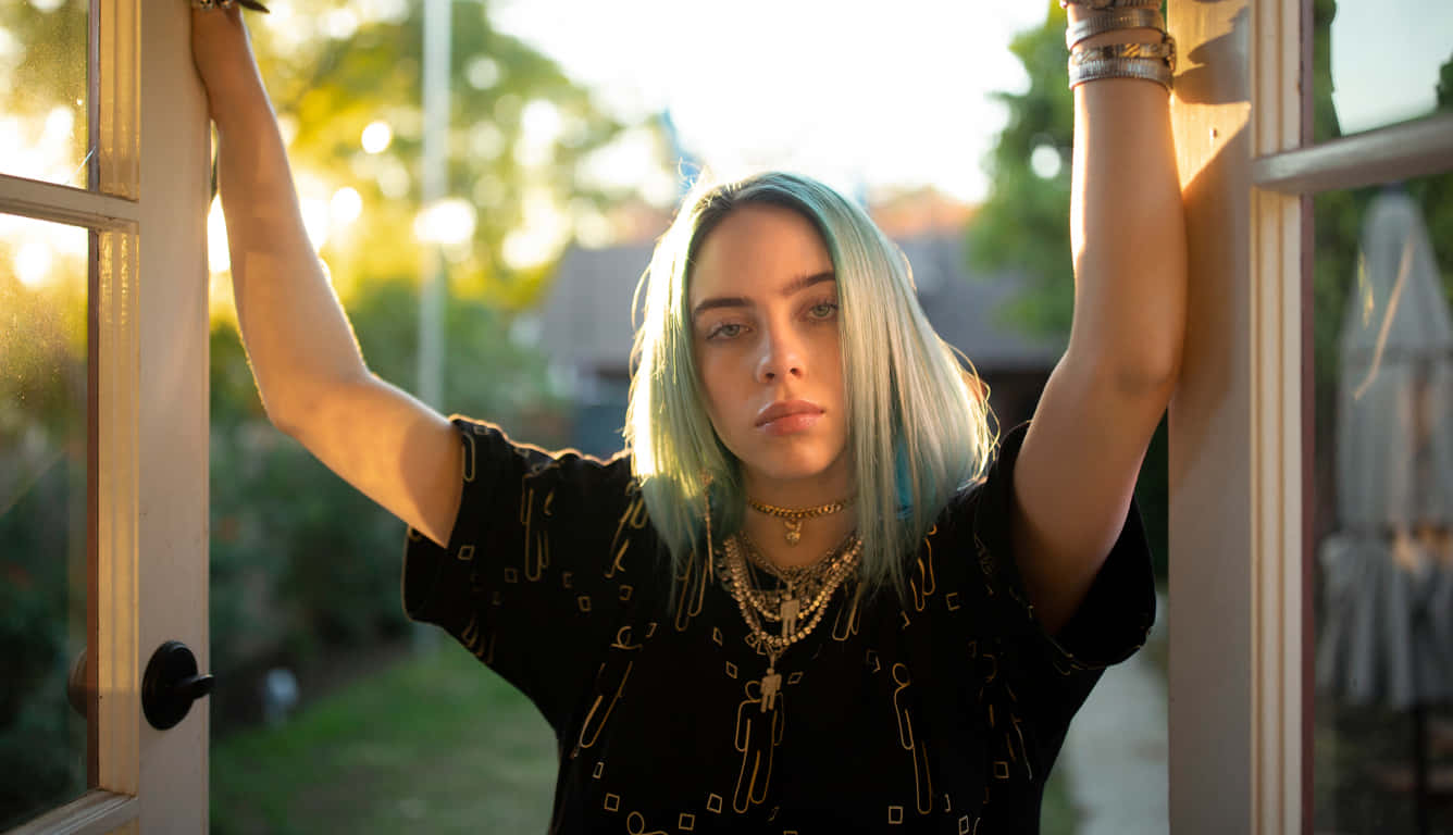 Billie Eilish, blue hair, sunlit window frame, HD Desktop Wallpaper
