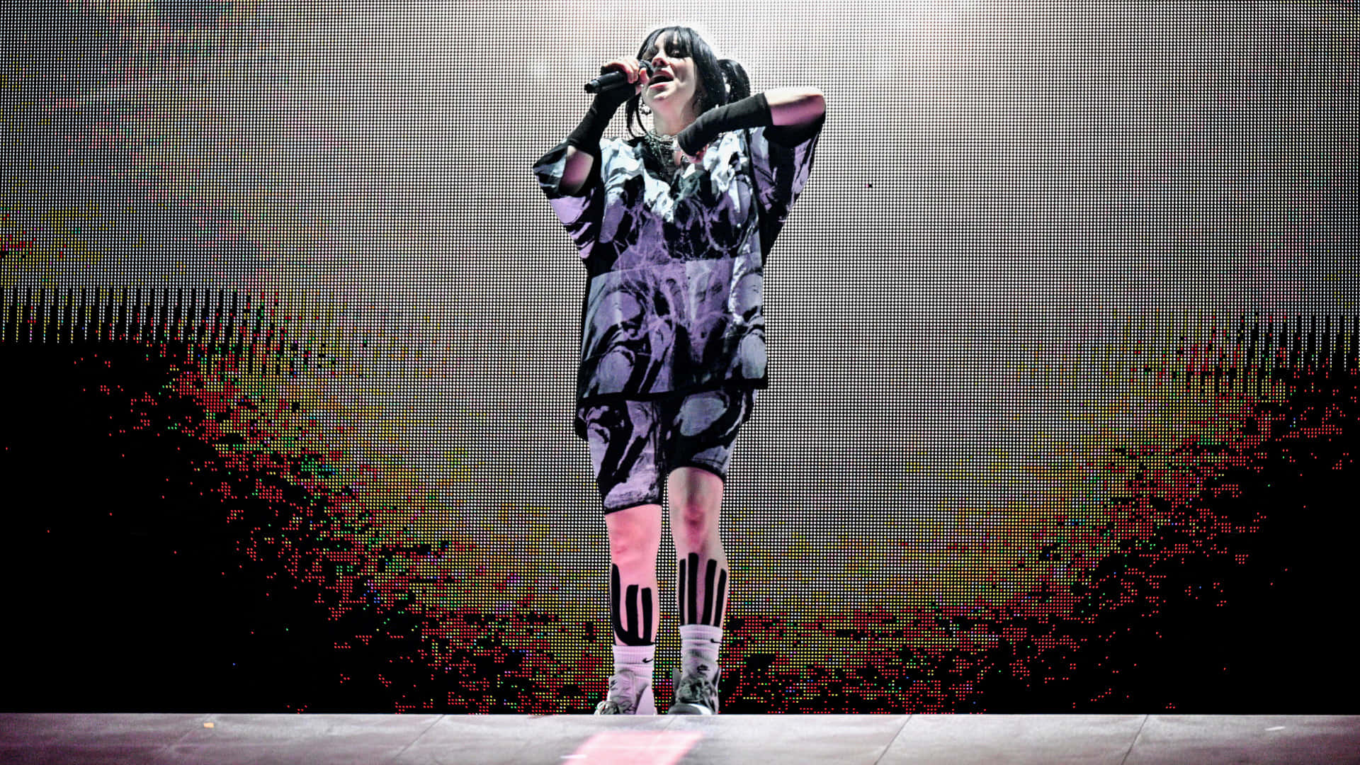 Billie Eilish, Laptop, pixelated LED backdrop, Full HD Desktop Wallpaper