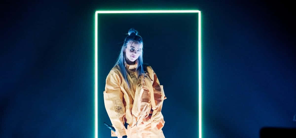 Billie Eilish, blue hair, yellow jacket, SD Desktop Wallpaper