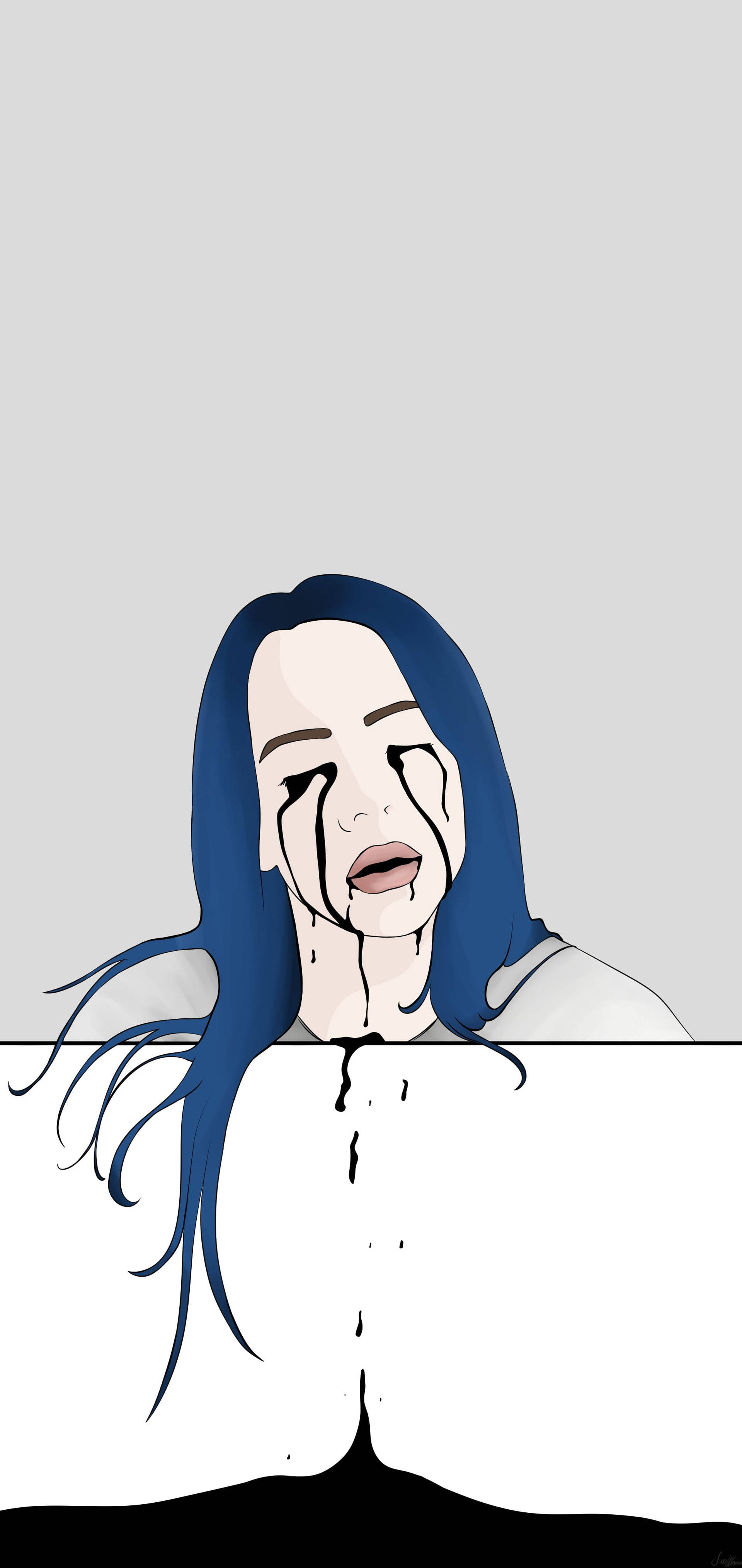 Billie Eilish, blue hair, black tears, 4K Phone Wallpaper