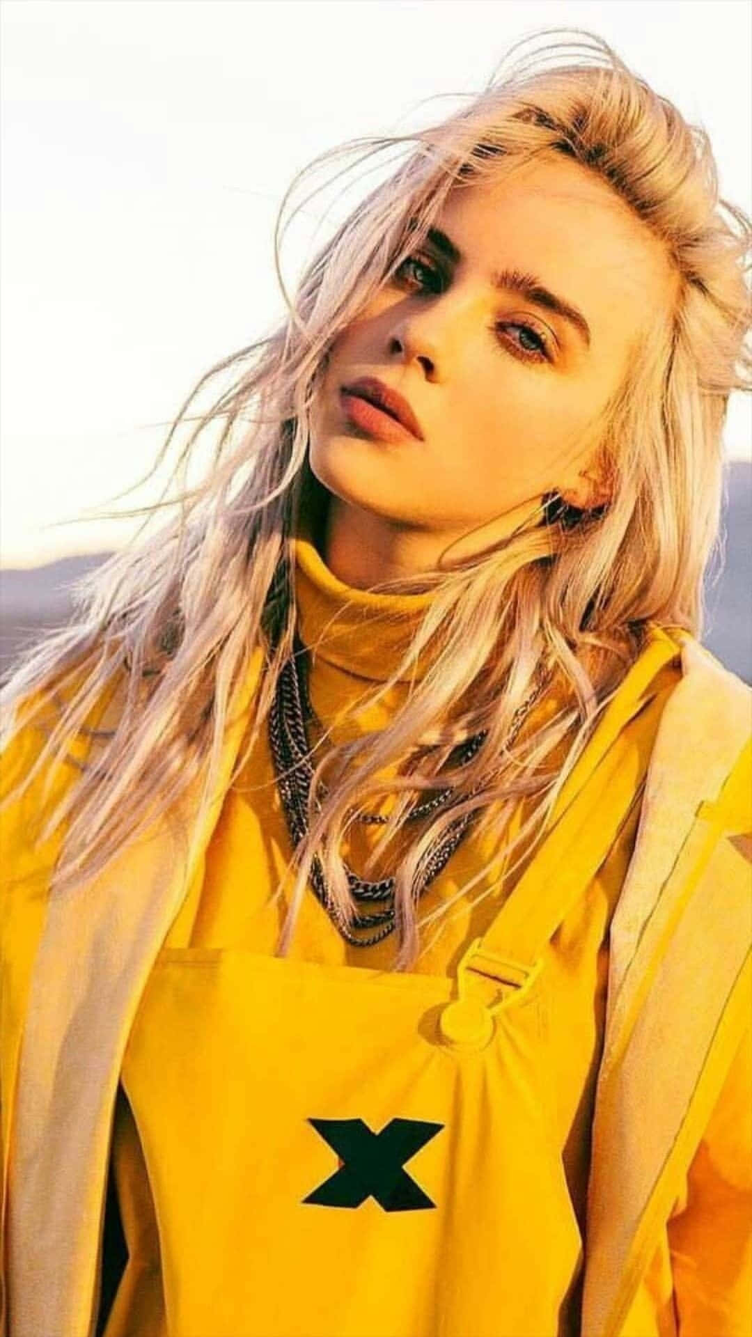 Billie Eilish, 2021, bright yellow outfit, Full HD Phone Wallpaper