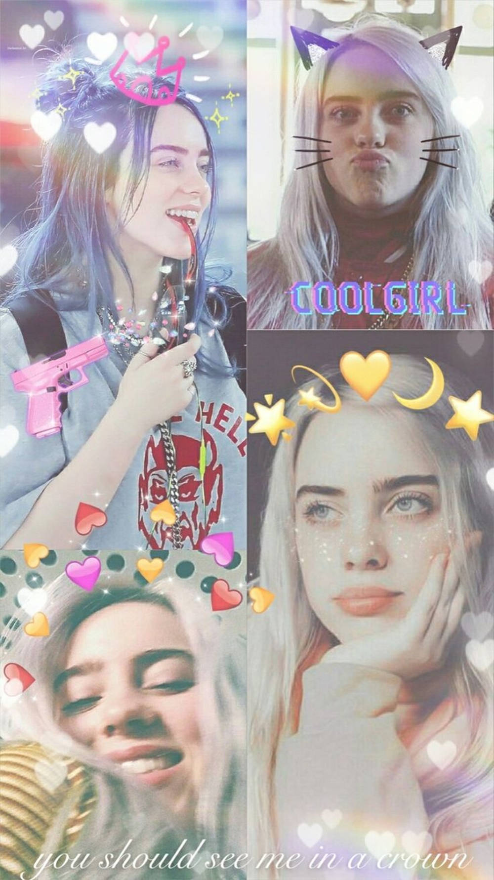Billie Eilish, cat ears, hearts, HD Phone Wallpaper