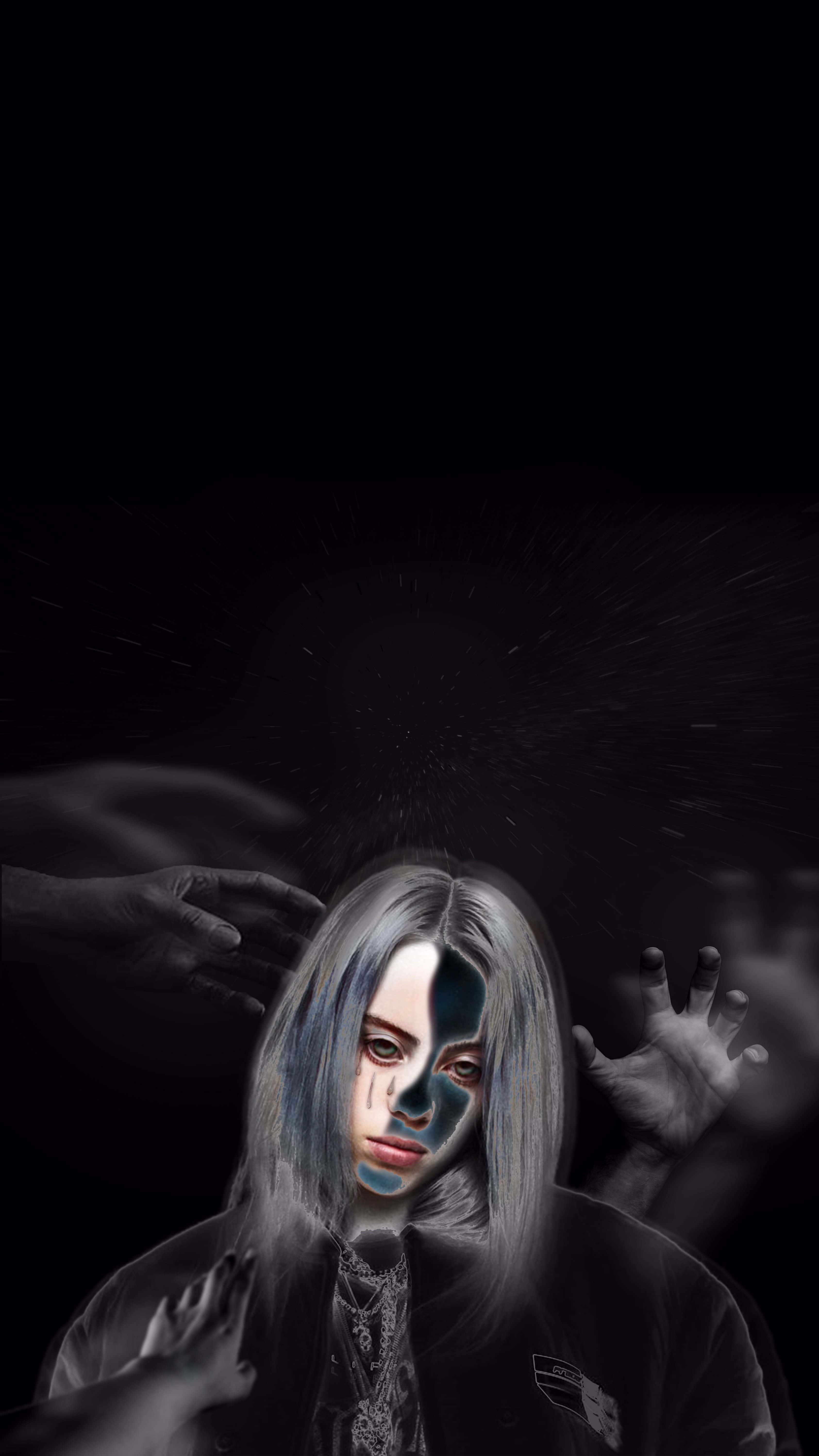 Billie Eilish, blue face, ghostly hands, 5K Phone Wallpaper