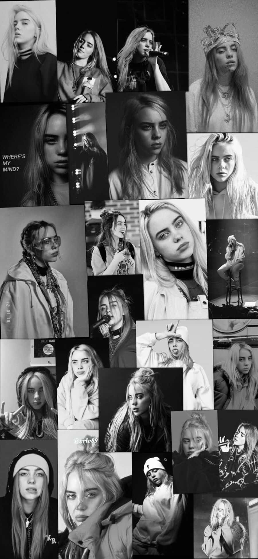 Billie Eilish, black and white, collage, Full HD Phone Wallpaper