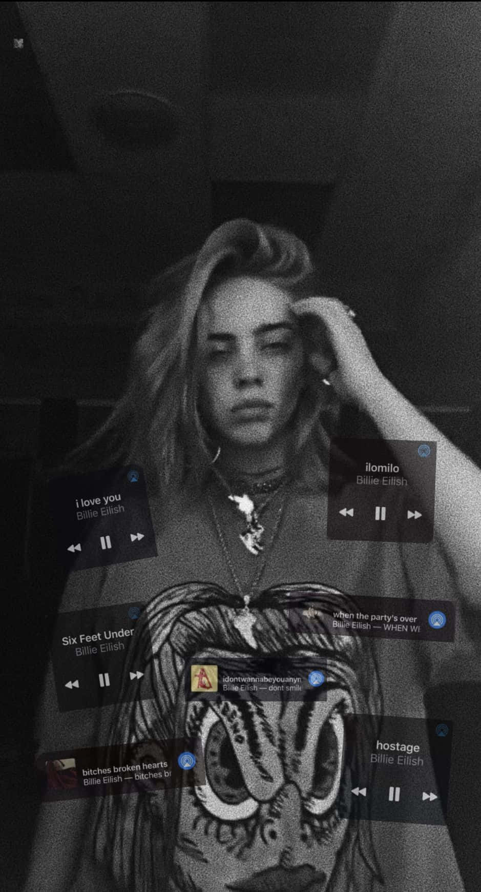 Billie Eilish, Spotify song cards, monochrome portrait, HD Phone Wallpaper