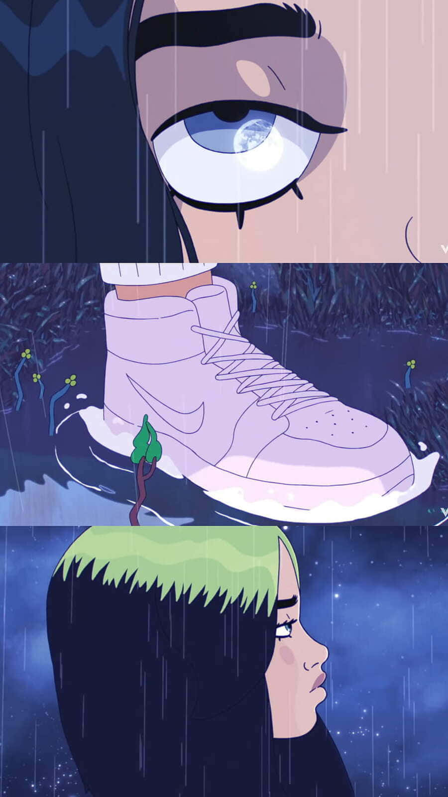 Billie Eilish, anime eye, moon reflection, HD Phone Wallpaper