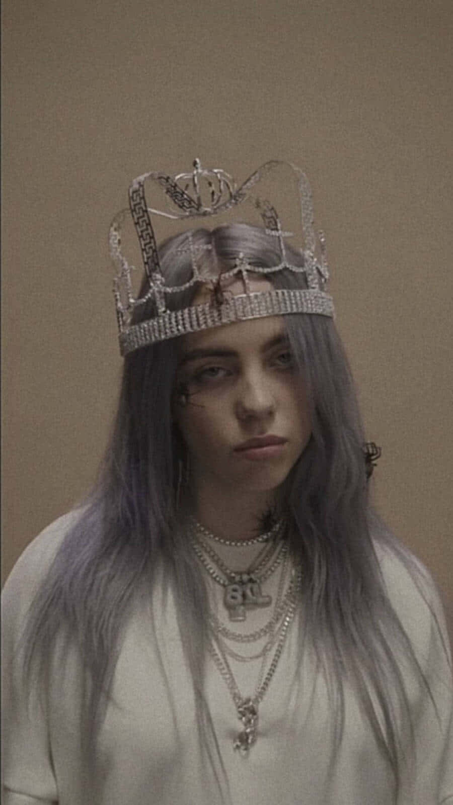 Billie Eilish, silver chain crown, layered necklaces, HD Phone Wallpaper