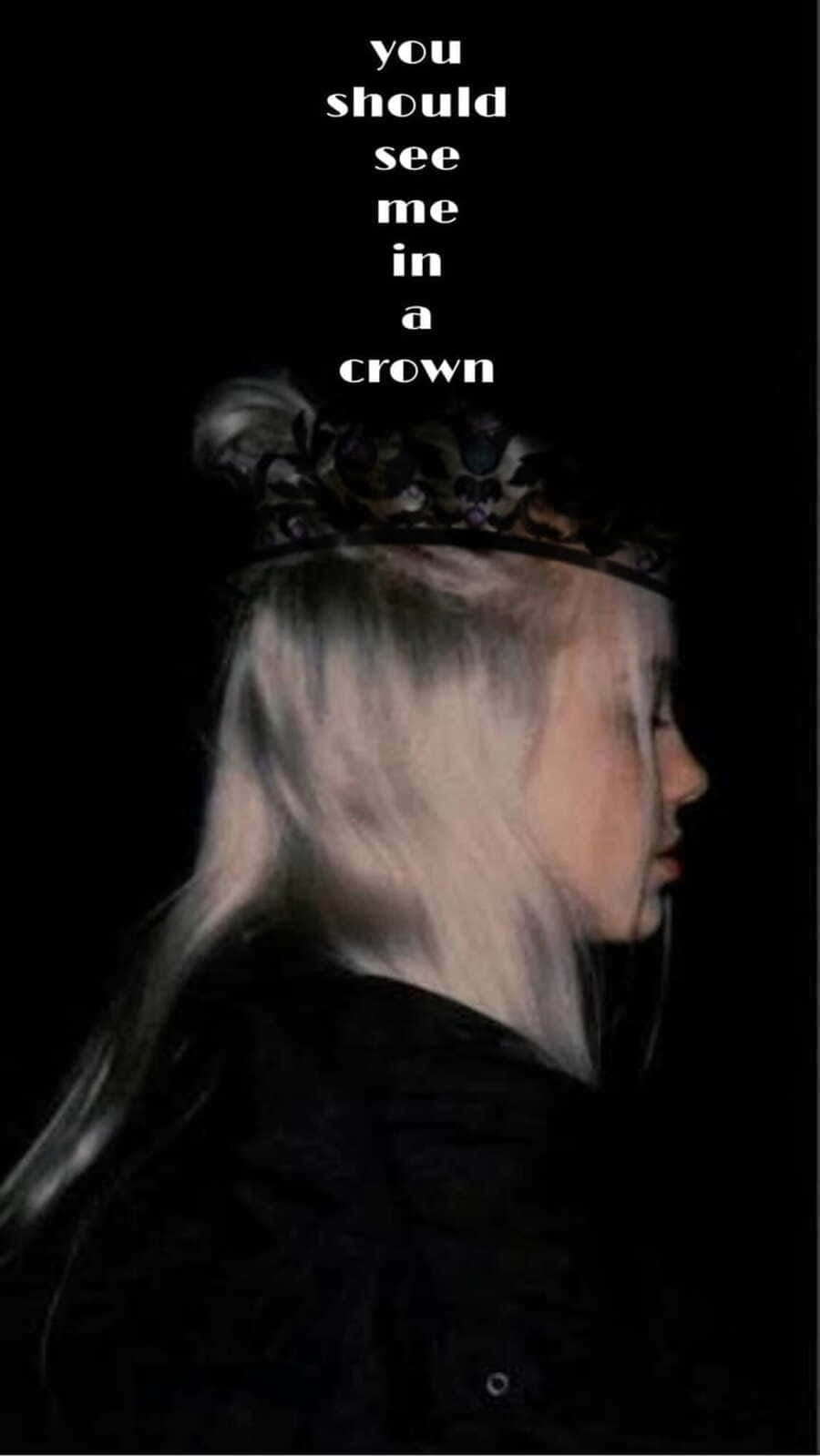 Billie Eilish, dark ornate crown, black background, HD Phone Wallpaper