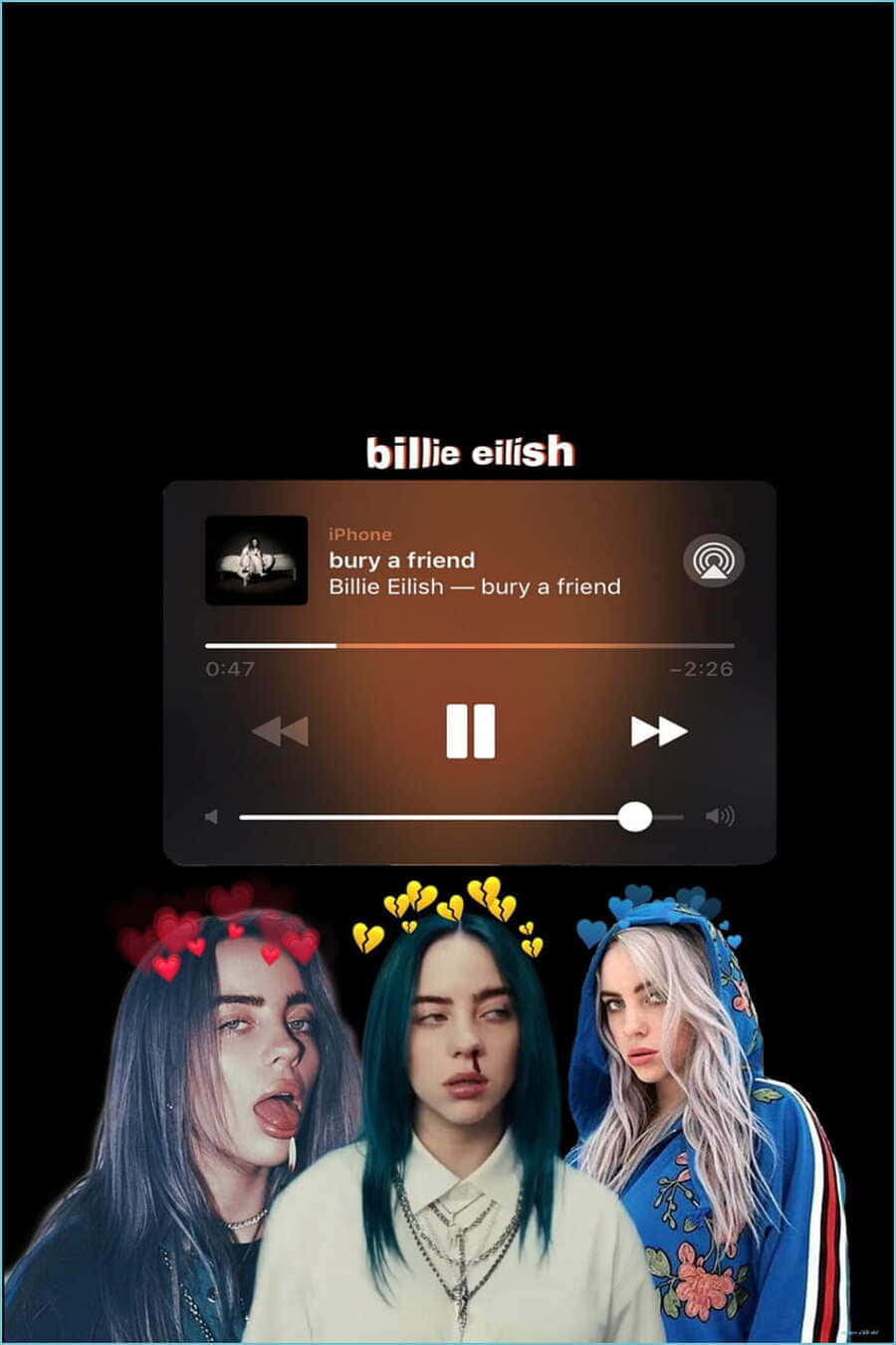 Billie Eilish, heart crowns, music player, HD Phone Wallpaper