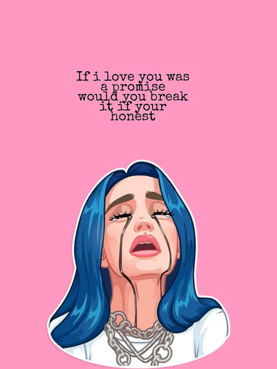 Billie Eilish, blue-haired woman, solid pink background, SD Phone Wallpaper