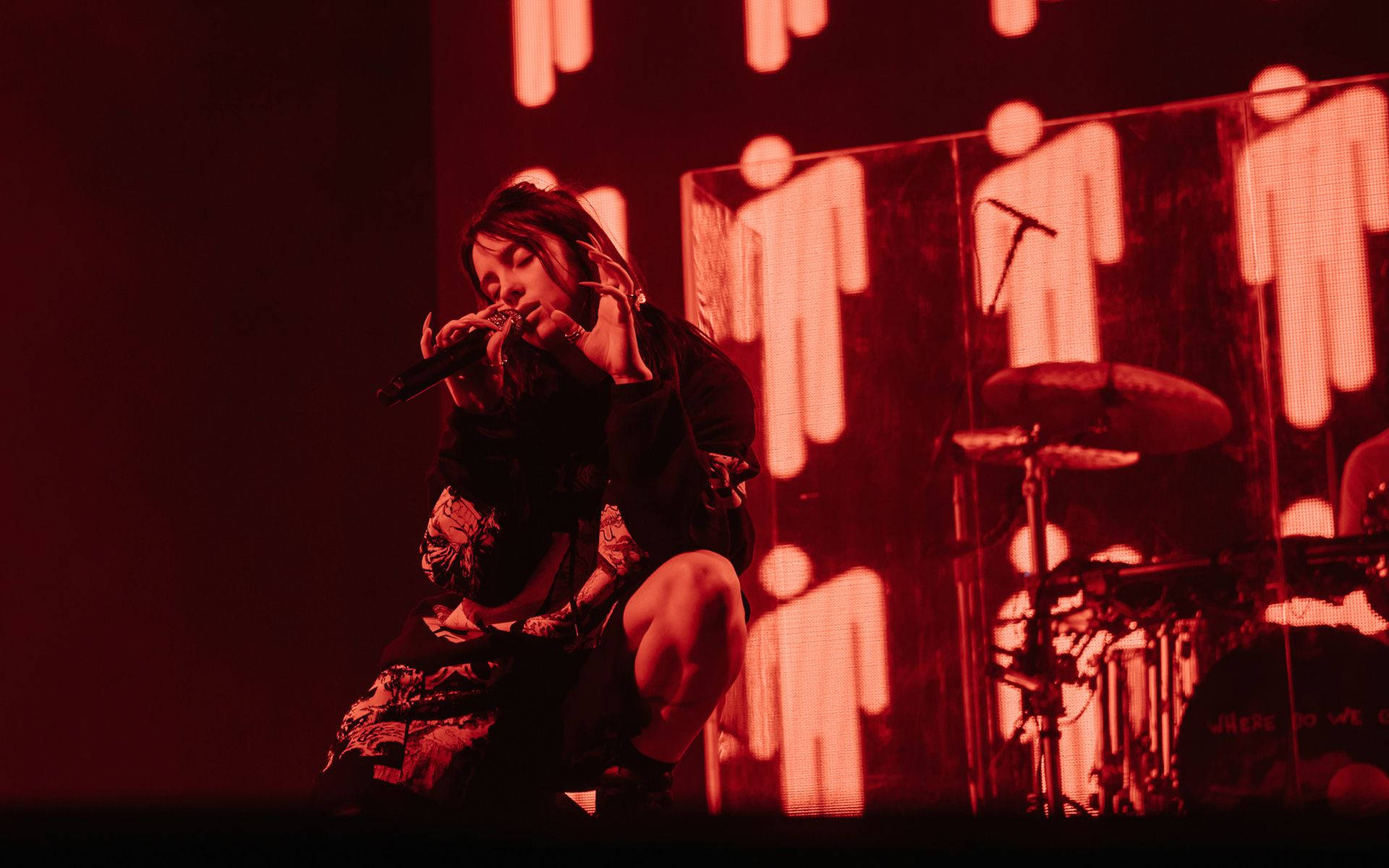 Billie Eilish, red light, glowing human silhouette backdrops, Full HD Desktop Wallpaper