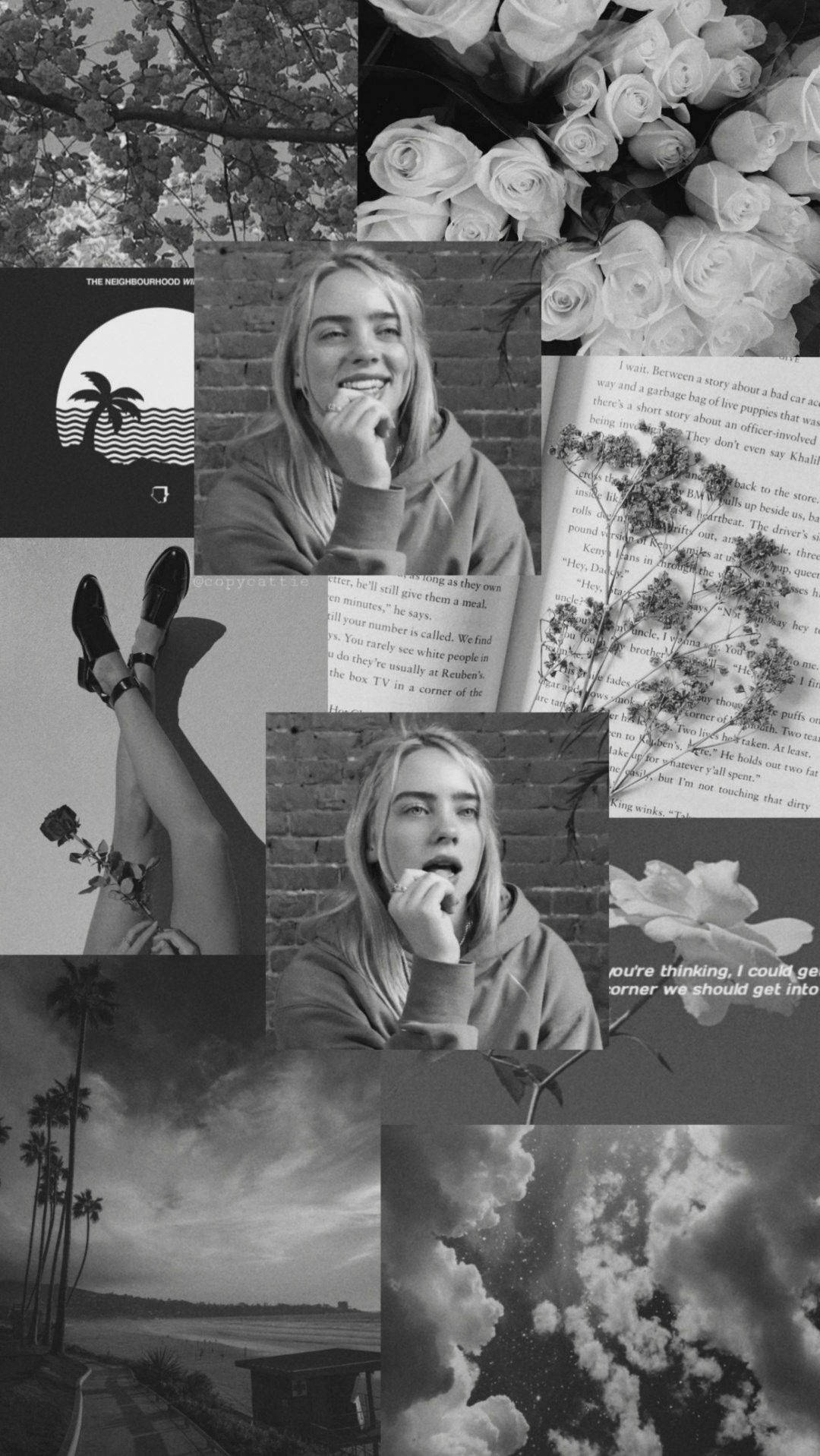 Billie Eilish, black and white, smiling woman, HD Phone Wallpaper
