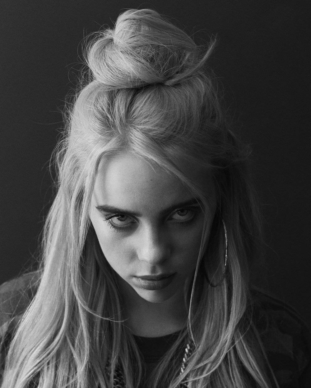 Billie Eilish, black and white portrait, blonde hair, SD Phone Wallpaper