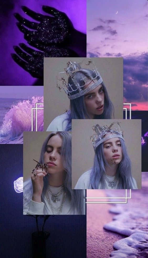 Billie Eilish, purple, crowns, SD Phone Wallpaper