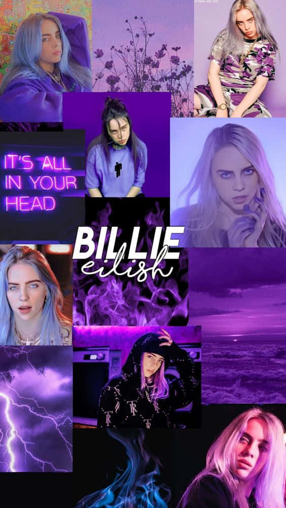 Billie Eilish, purple, neon text, SD Phone Wallpaper