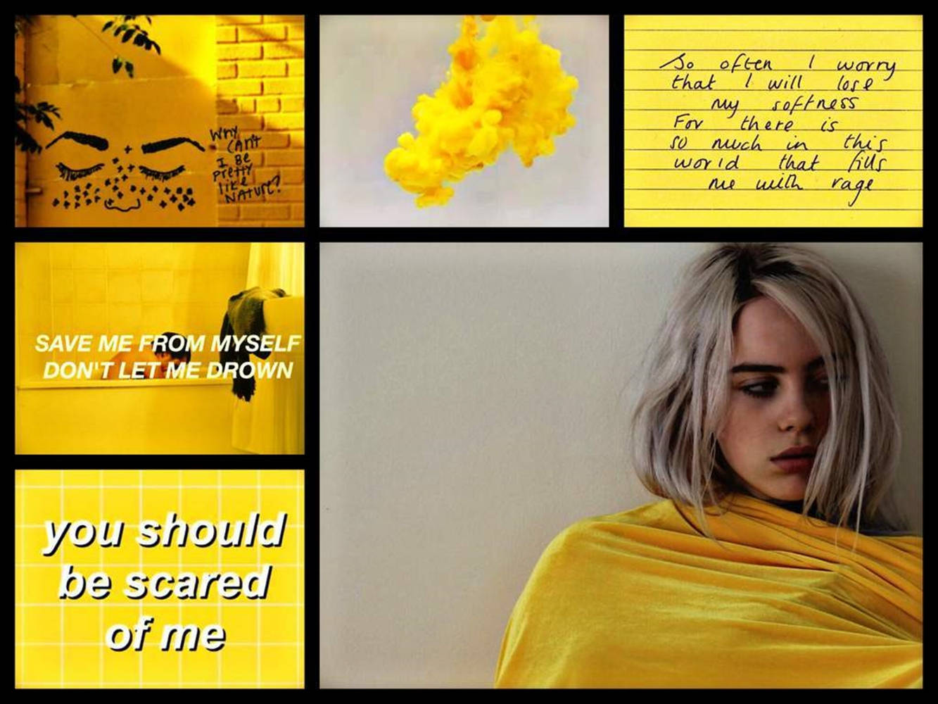 Billie Eilish, yellow, Tumblr aesthetic, HD Desktop Wallpaper