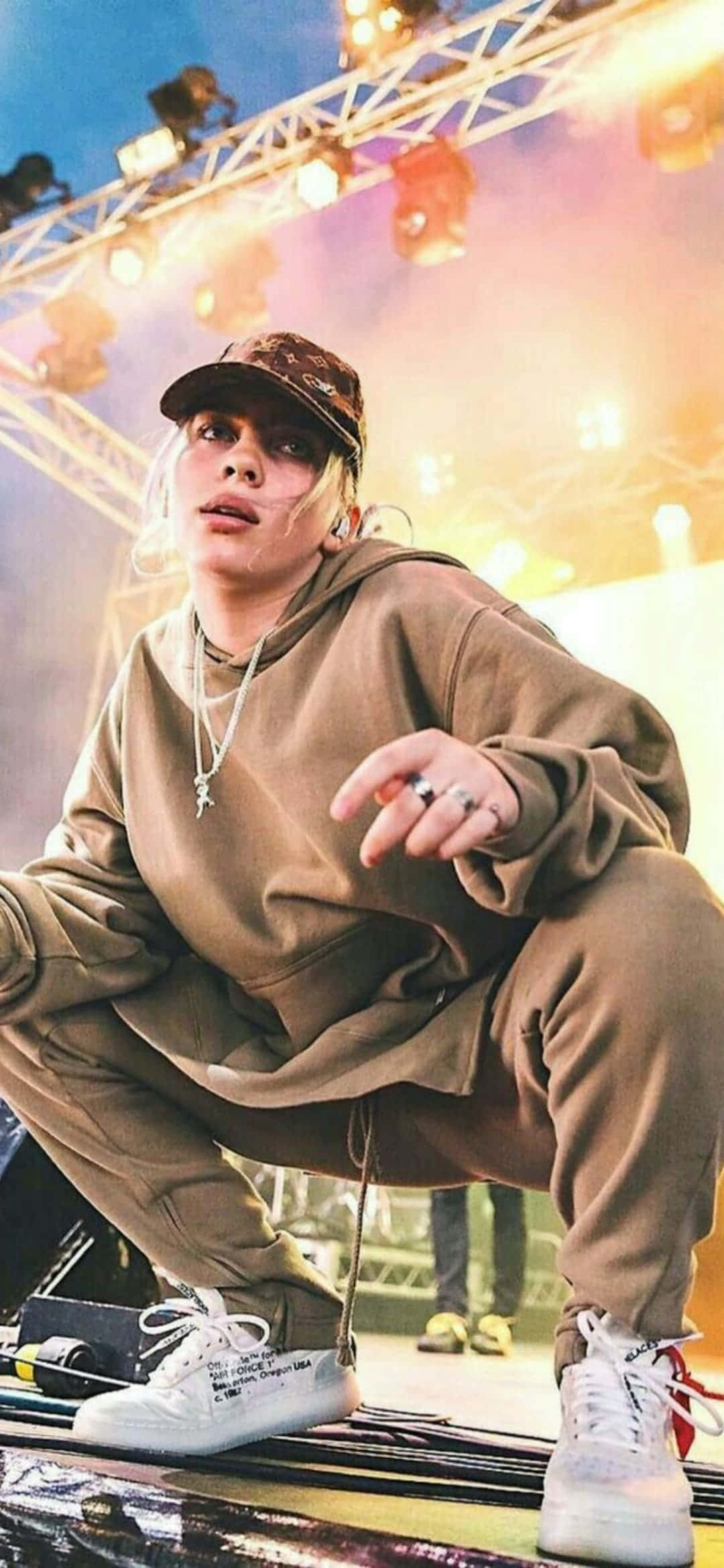 Billie Eilish, 2021, brown hoodie, Full HD Phone Wallpaper