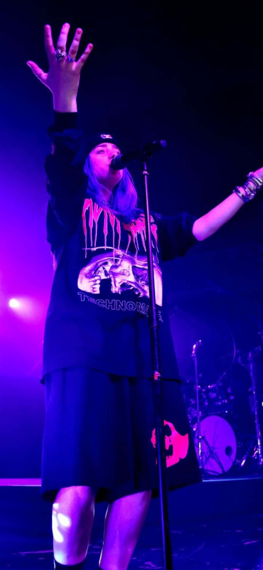 Billie Eilish, purple hair, vibrant purple lights, Full HD Phone Wallpaper
