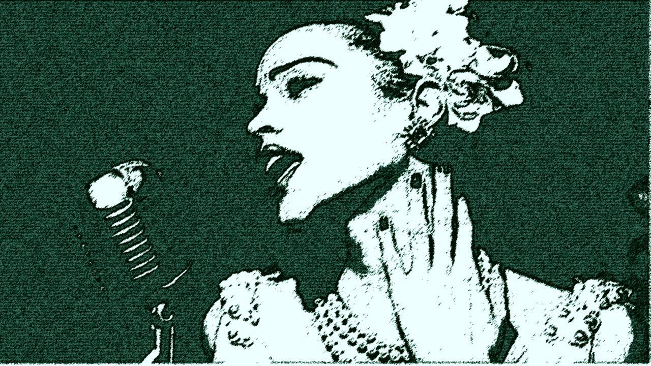 Billie Holiday, vintage microphone, floral hairpiece, HD Desktop Wallpaper