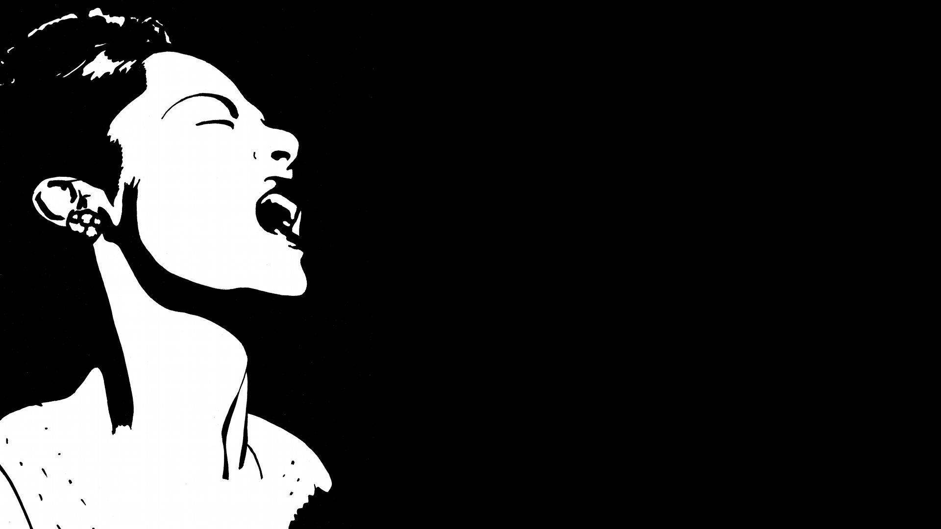 Billie Holiday, black and white illustration, woman's profile, Full HD Desktop Wallpaper