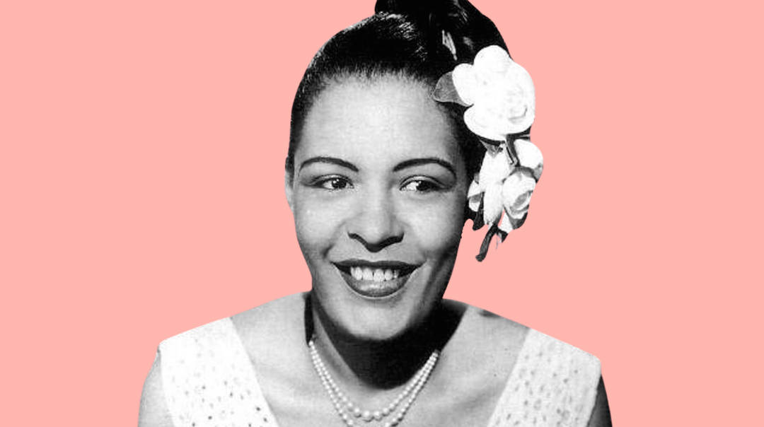 Billie Holiday, pink, white floral hair accessory, SD Desktop Wallpaper