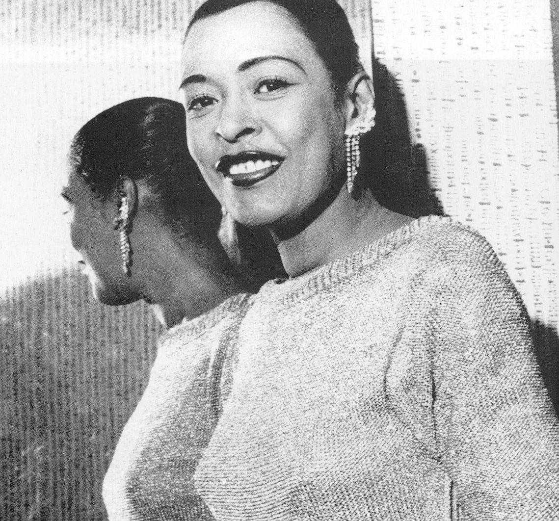 Billie Holiday, textured sweater, dangling earrings, SD Desktop Wallpaper