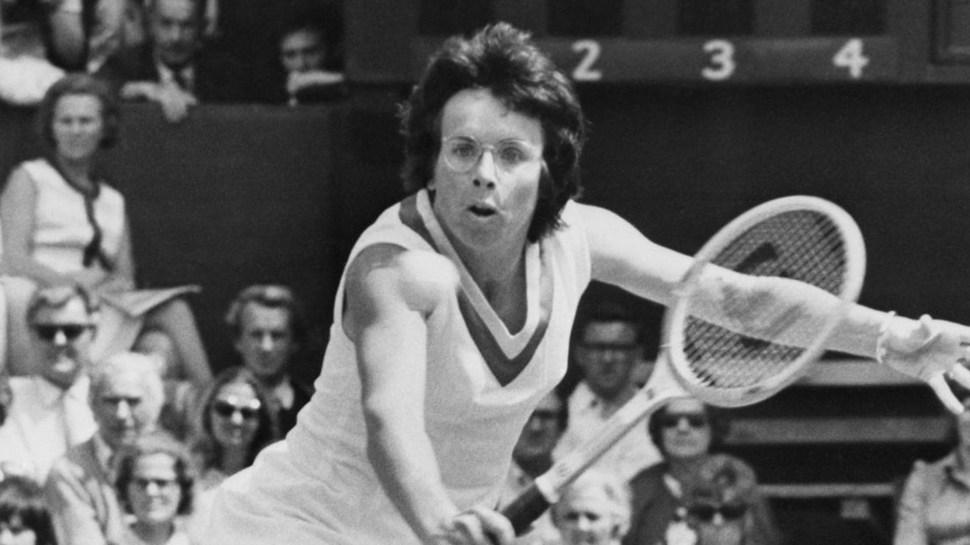Billie Jean King, tennis player, black and white photo, Full HD Desktop Wallpaper