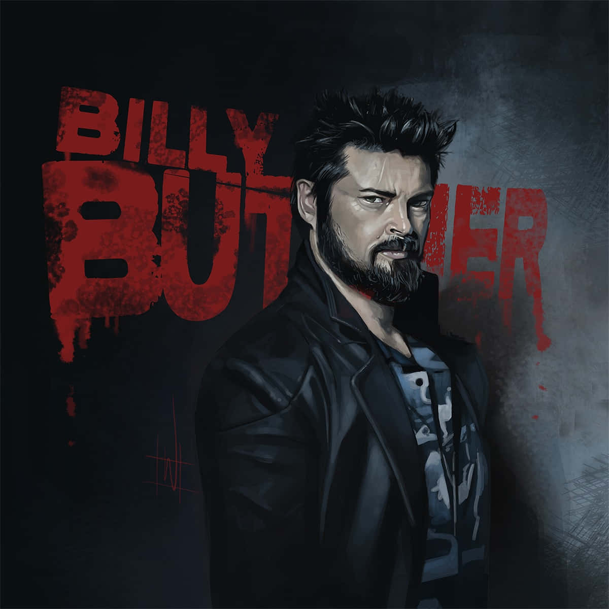 Billy Butcher, black leather jacket, bold red graffiti text, SD Desktop Wallpaper