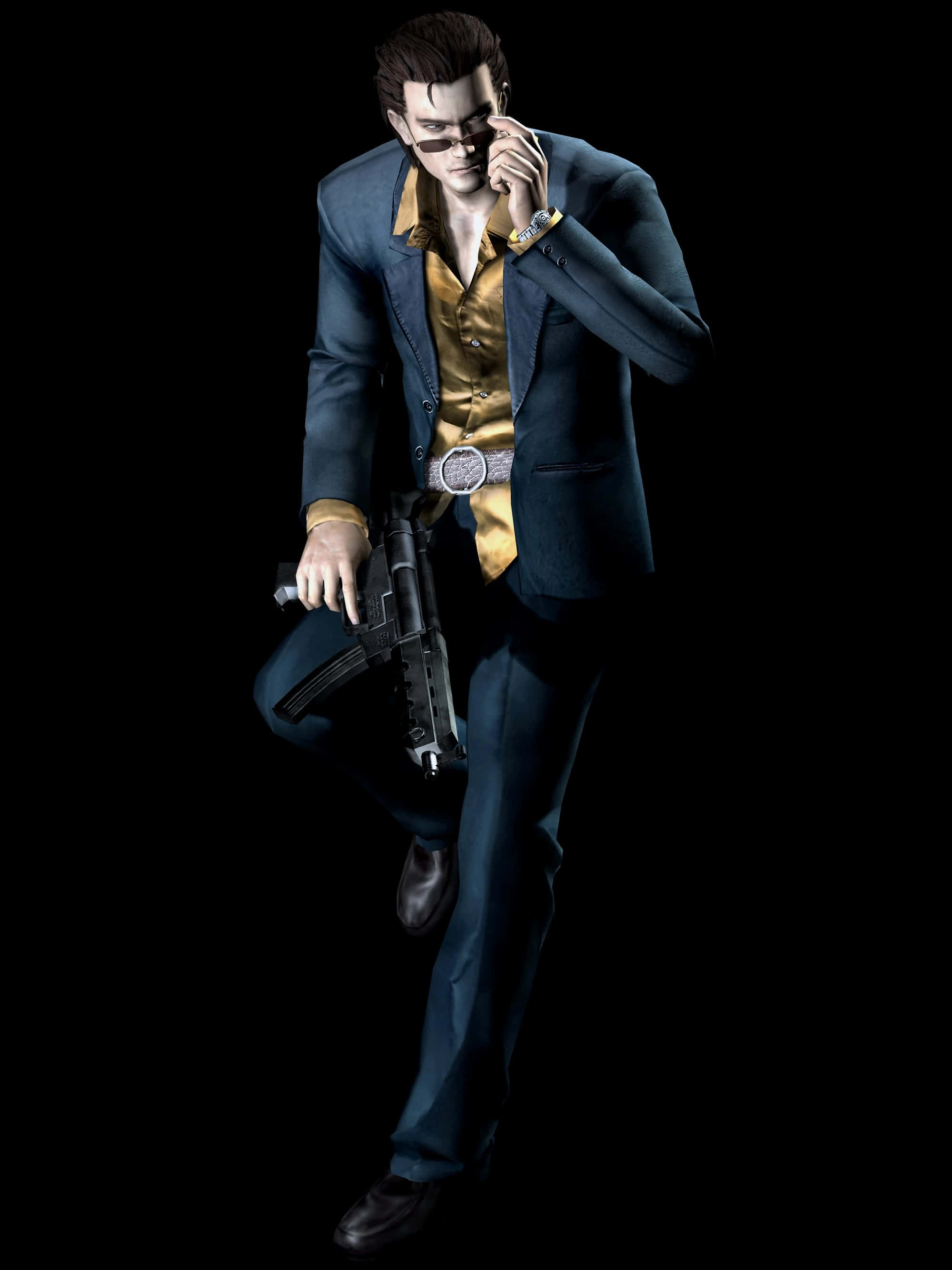 Billy Coen, blue suit, gold shirt, 2K Phone Wallpaper