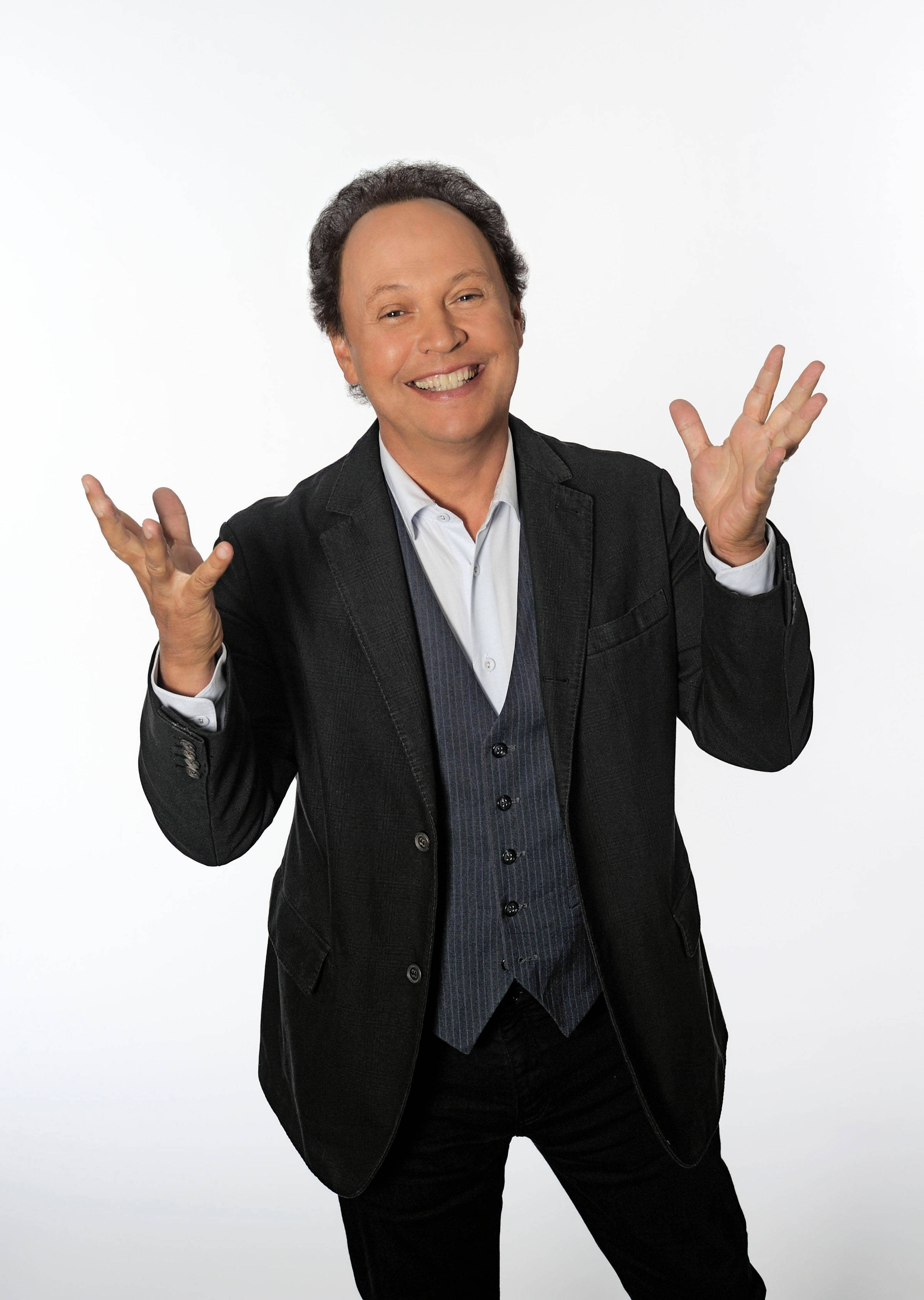 Billy Crystal, black suit, vest, 2K Phone Wallpaper