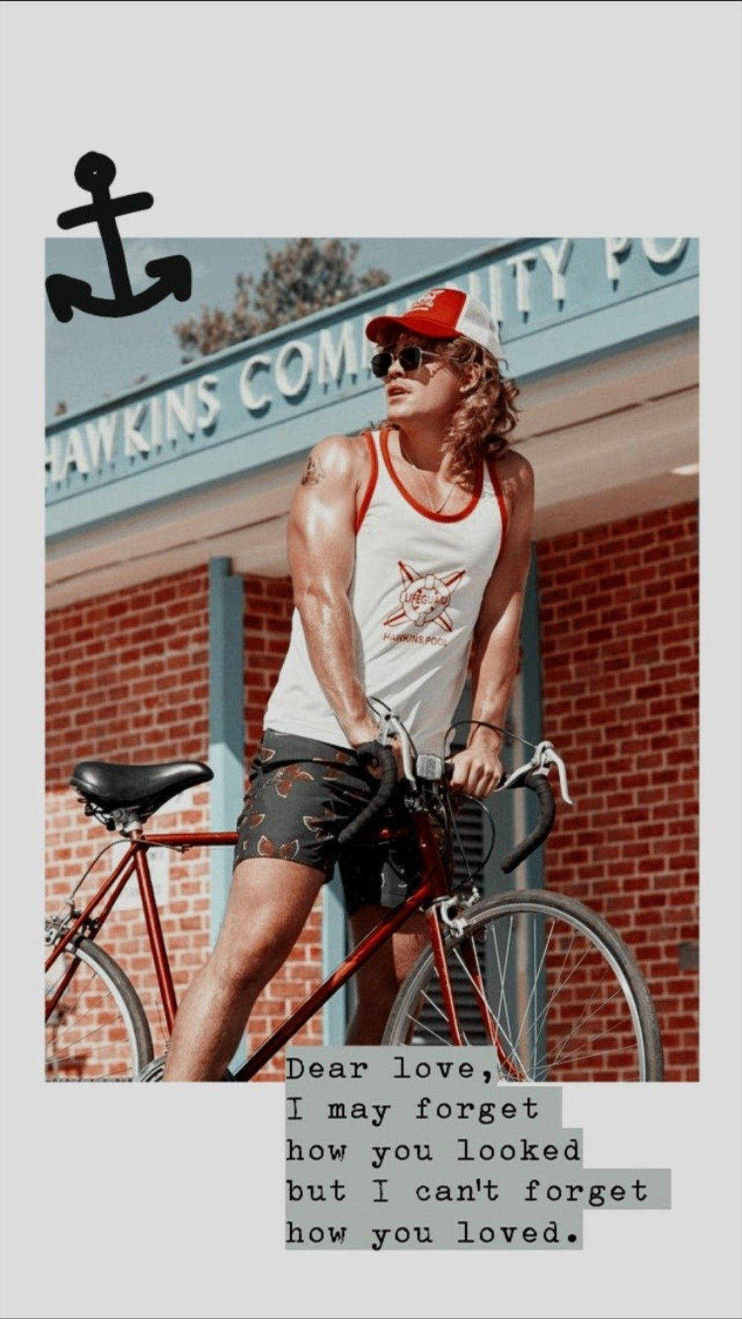 Billy Hargrove, red bicycle, brick building, Full HD Phone Wallpaper