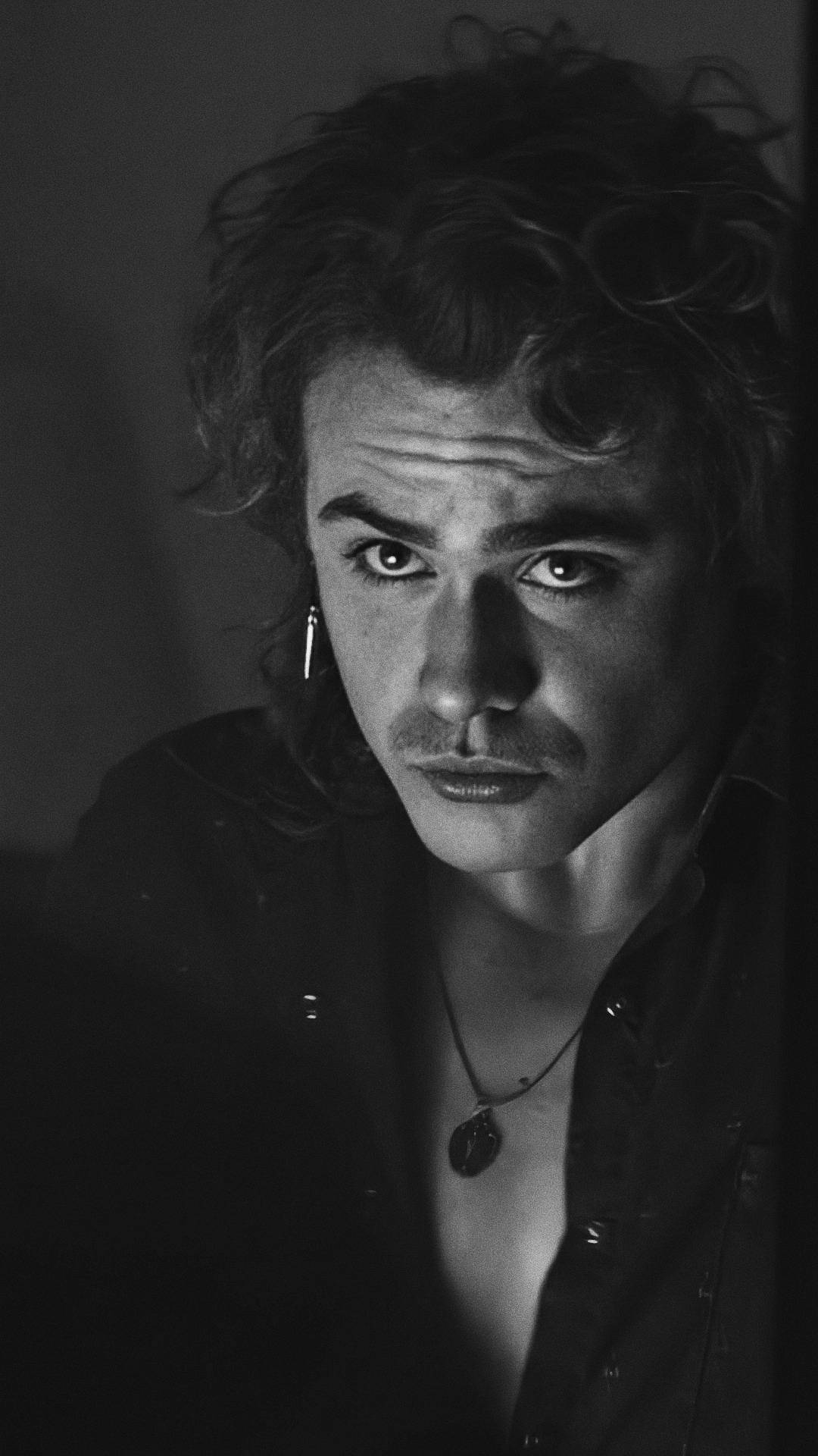 Billy Hargrove, black and white, tousled hair, Full HD Phone Wallpaper