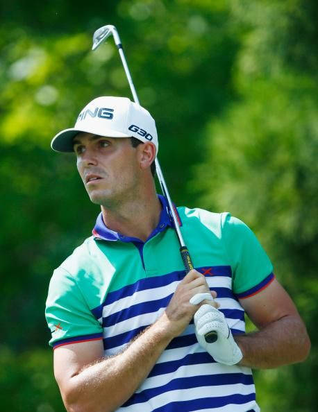 Billy Horschel, golf club, striped polo, SD Phone Wallpaper