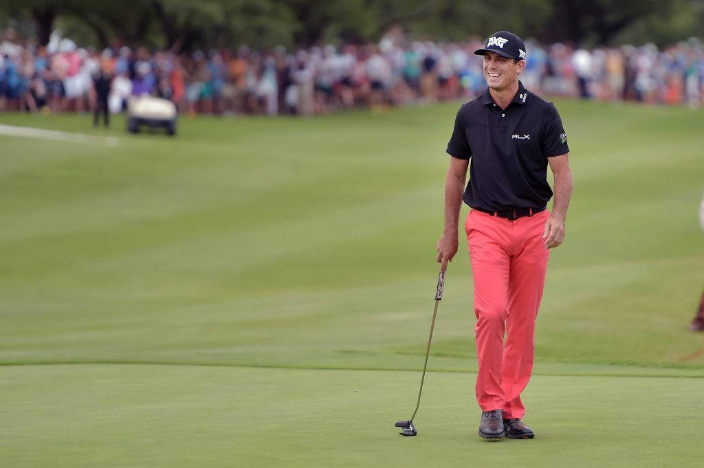 Billy Horschel, black shirt, coral pants, SD Desktop Wallpaper