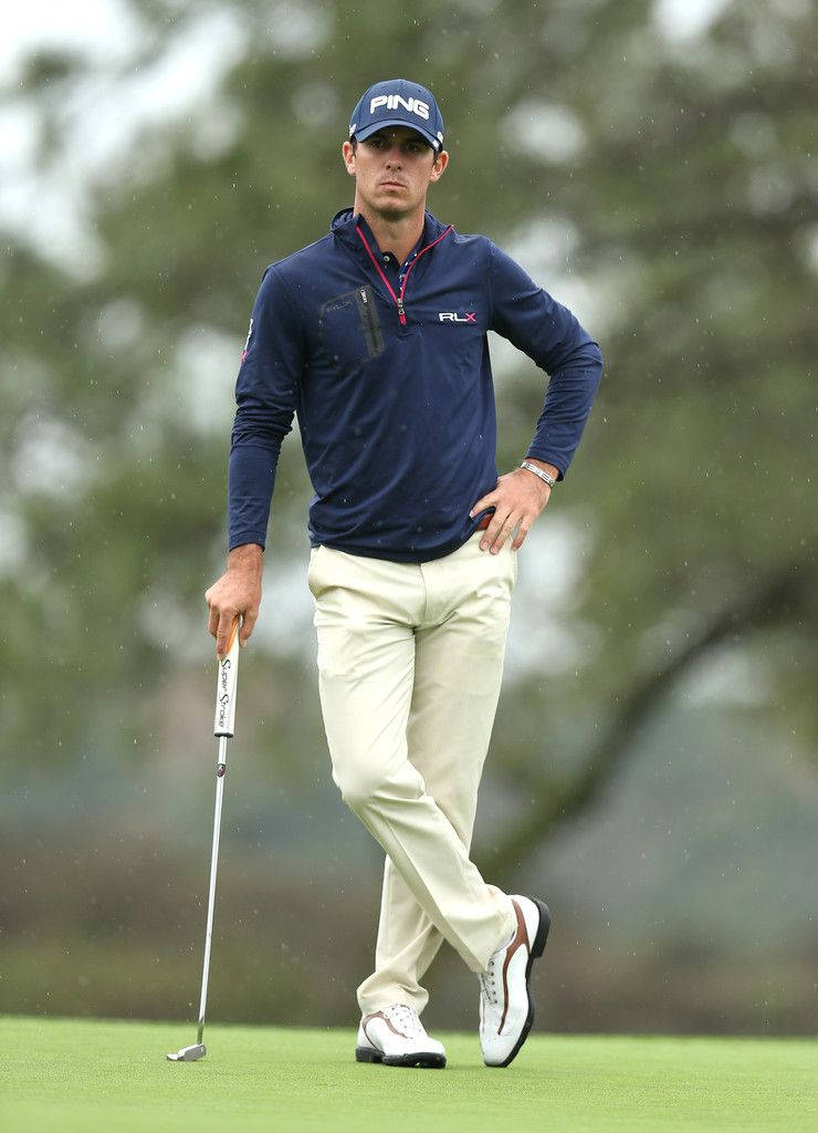 Billy Horschel, navy blue and cream attire, rain-slicked green, SD Phone Wallpaper