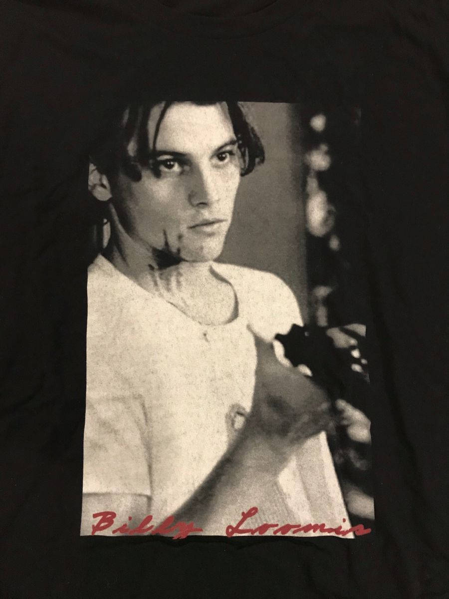 Billy Loomis, black t-shirt, grainy black and white photo, SD Phone Wallpaper