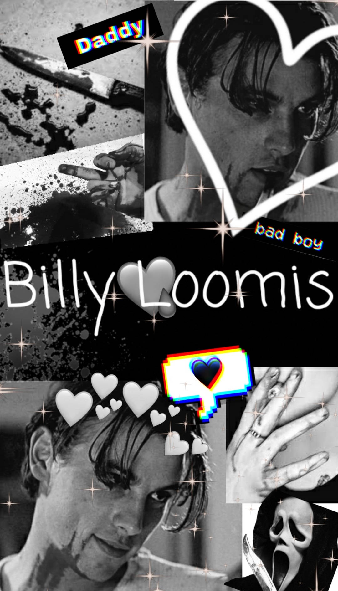 Billy Loomis, monochrome poster, black and white collage, HD Phone Wallpaper