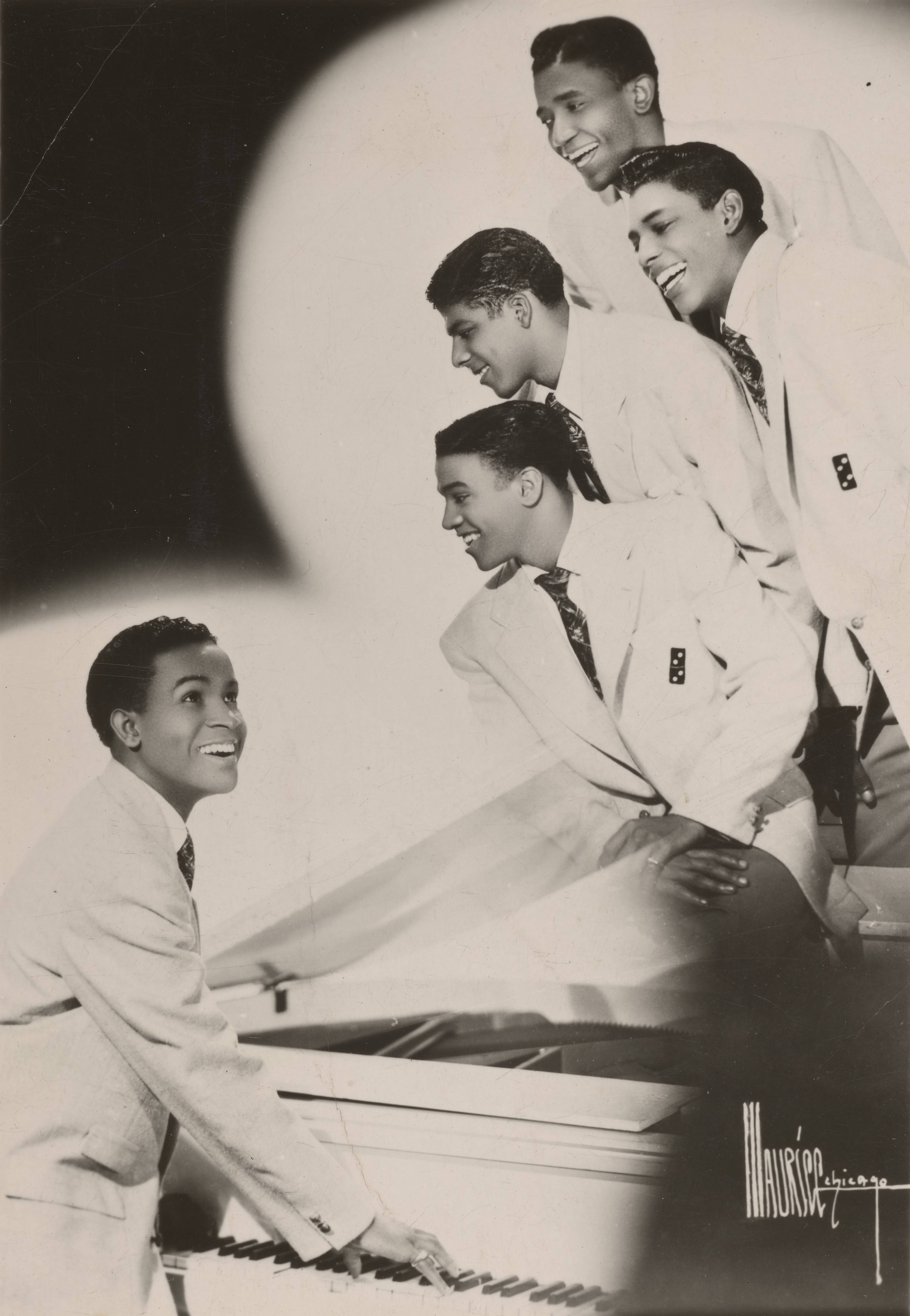 Billy Ward And The Dominoes, vintage black and white studio portrait, piano, 5K Phone Wallpaper
