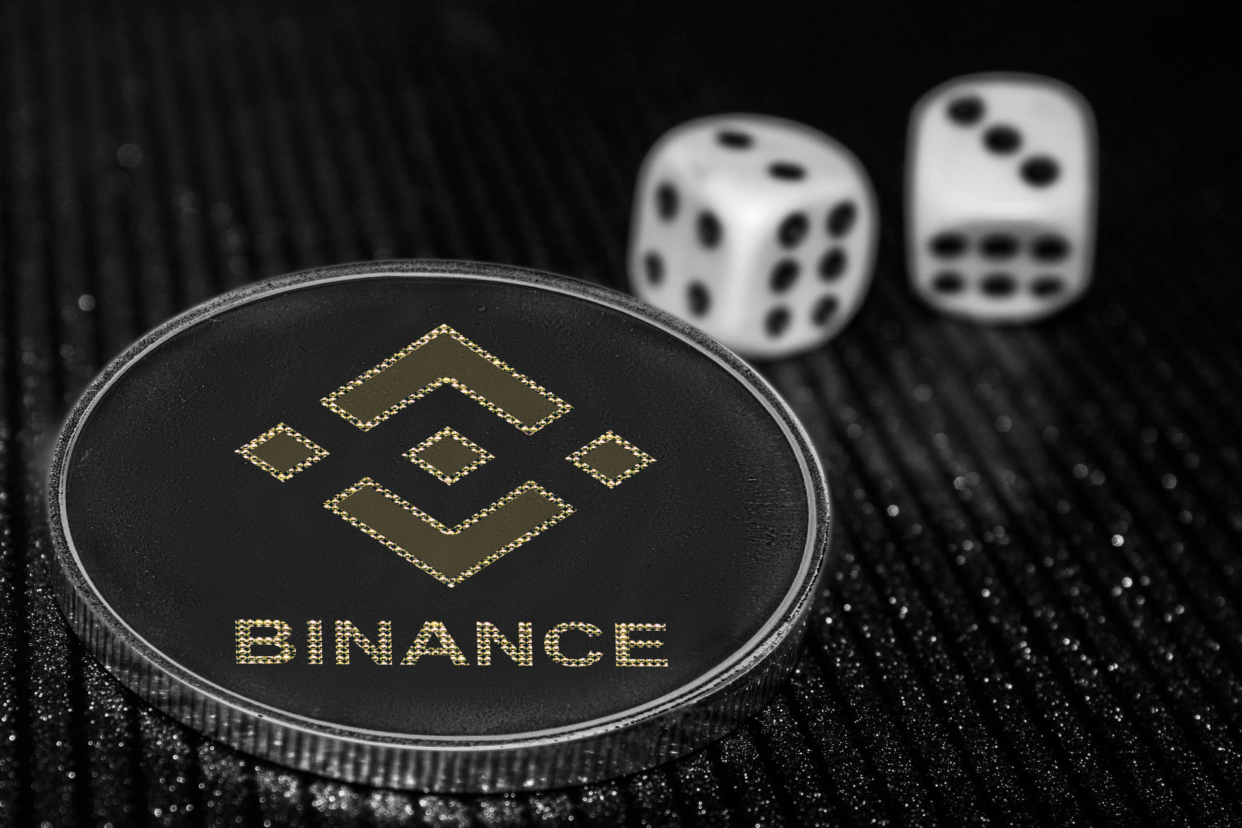 Binance, gold detailing, white dice, Full HD Desktop Wallpaper