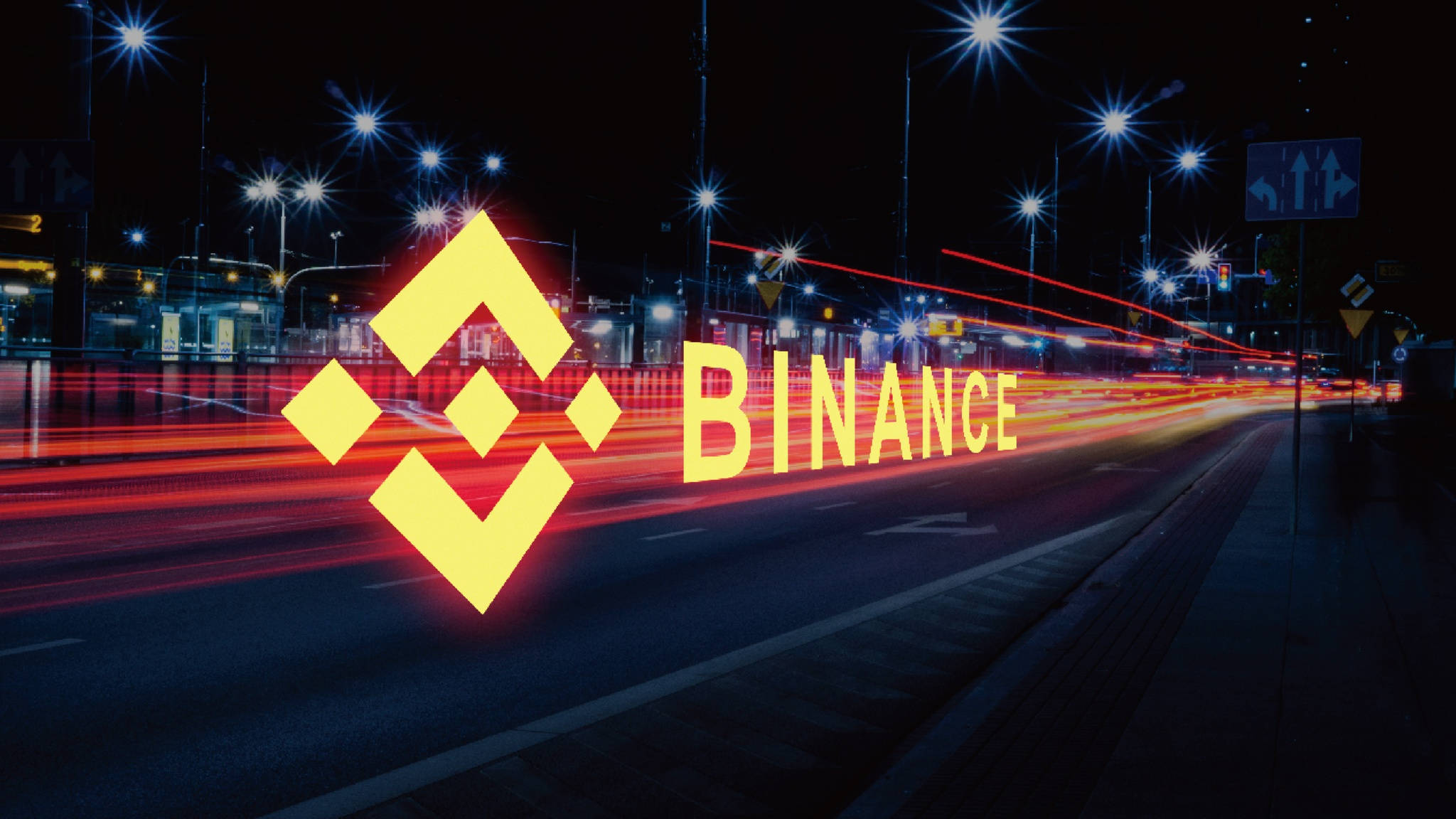 Binance, street lights, dark city street, Full HD Desktop Wallpaper