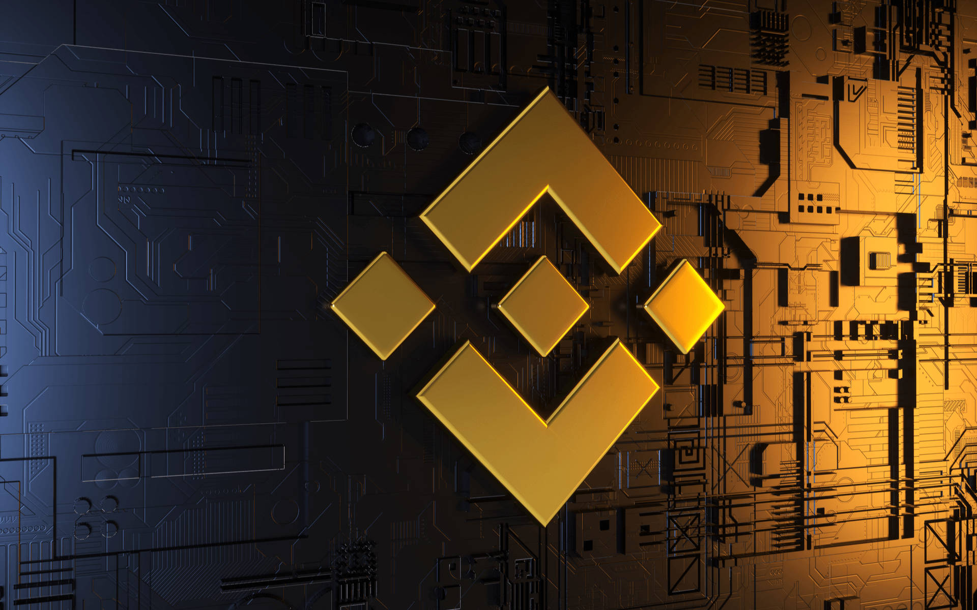Binance, golden Binance logo, circuit board, Full HD Desktop Wallpaper