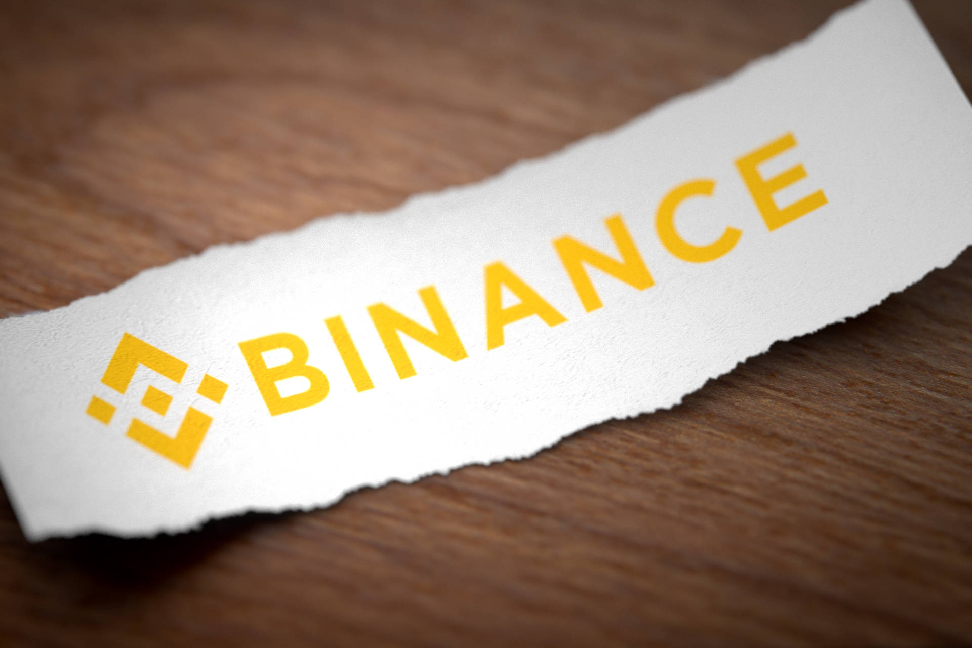 Binance, torn white paper strip, yellow Binance logo, Full HD Desktop Wallpaper