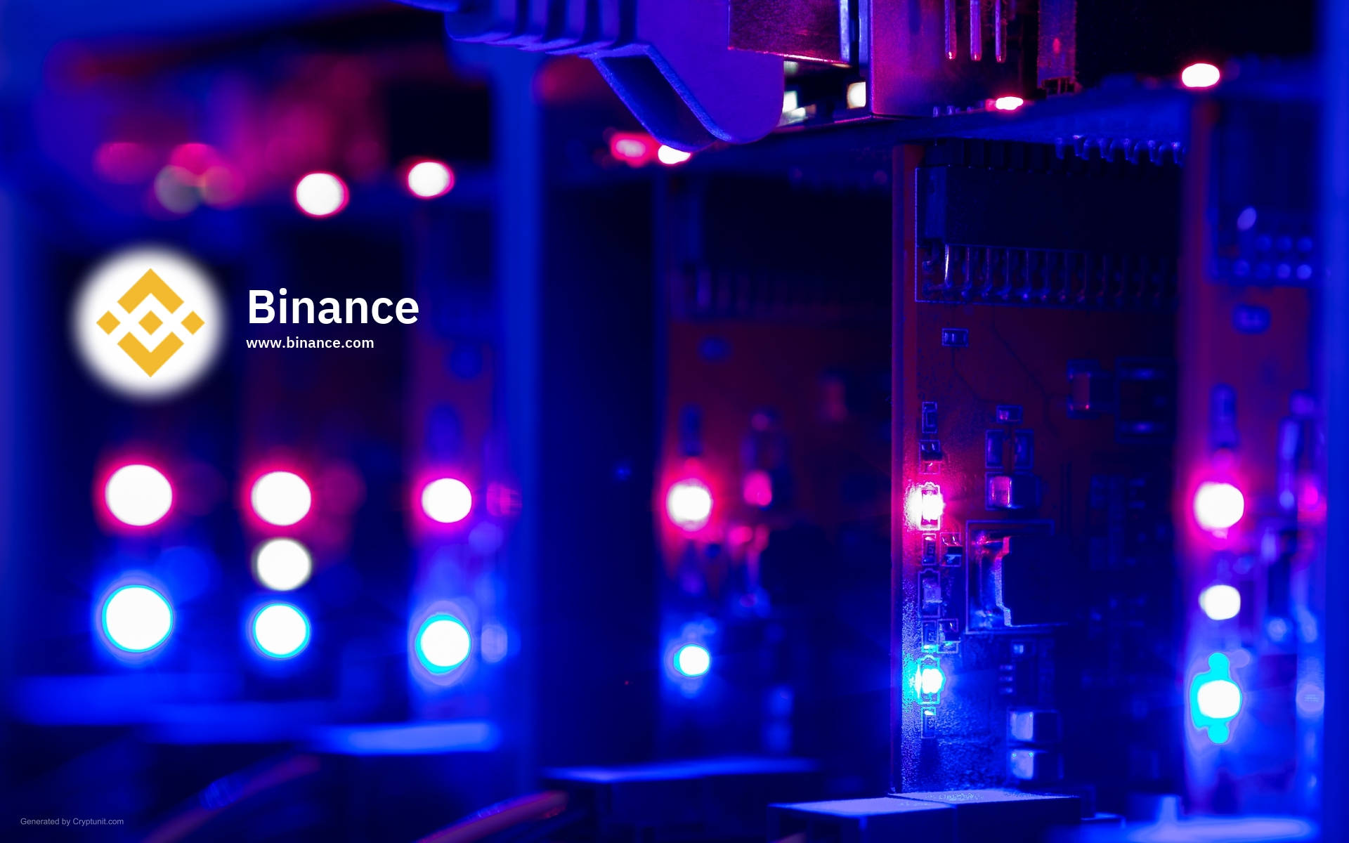 Binance, blue LED lights, pink LED lights, Full HD Desktop Wallpaper