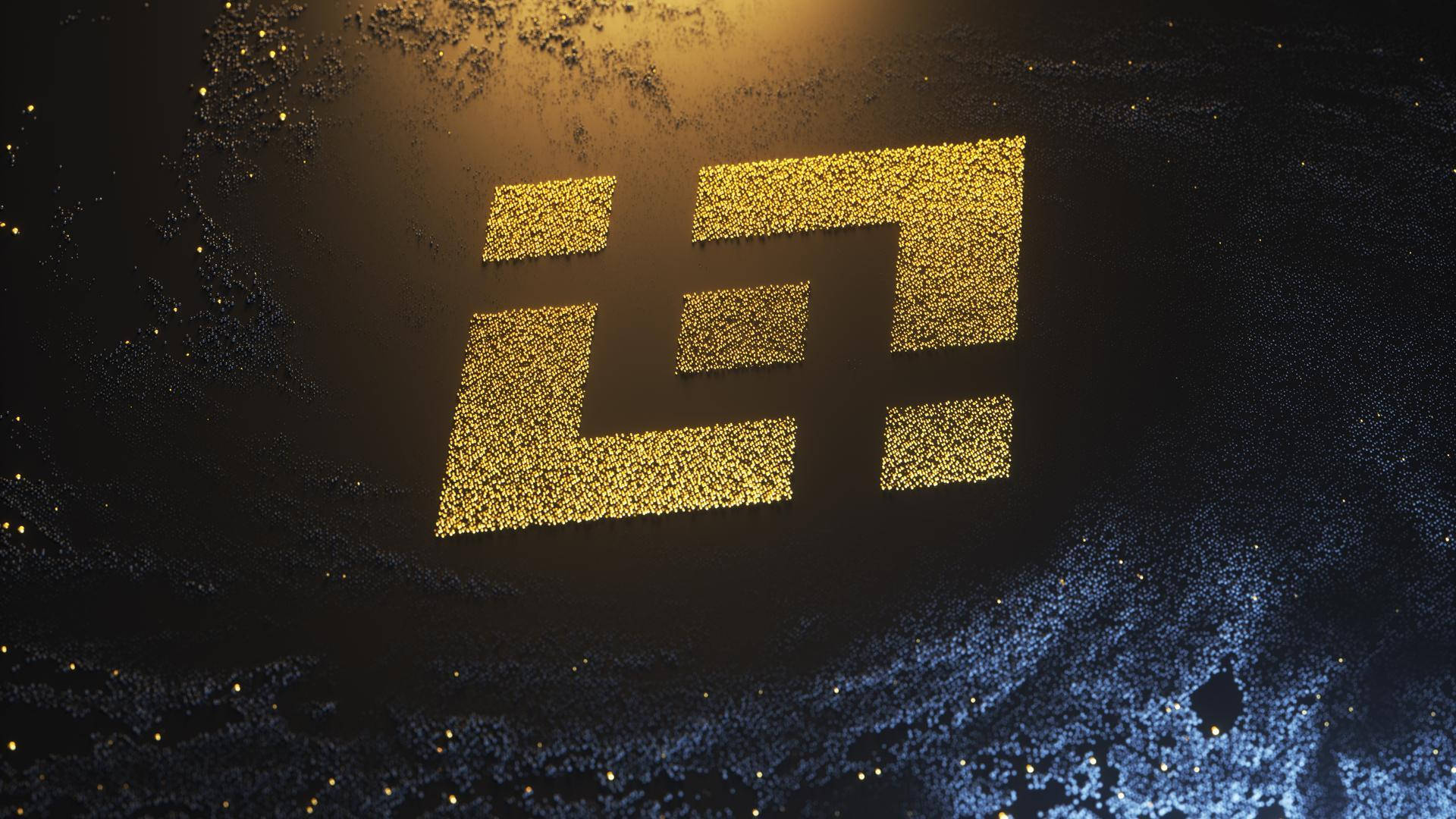 Binance Cosmic Logo, golden abstract symbol, glowing particles, Full HD Desktop Wallpaper
