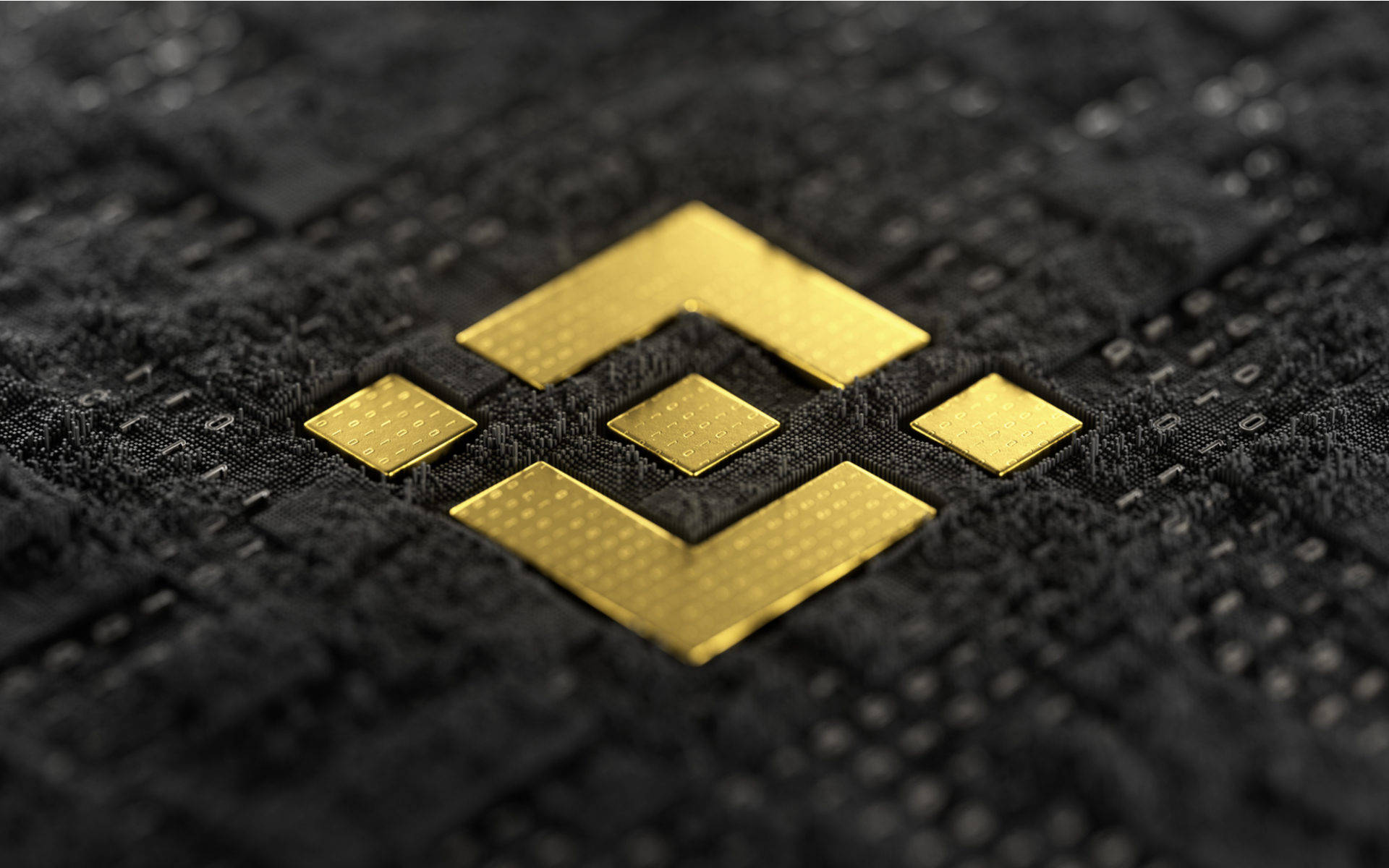 Binance, golden metal logo, textured black surface, Full HD Desktop Wallpaper