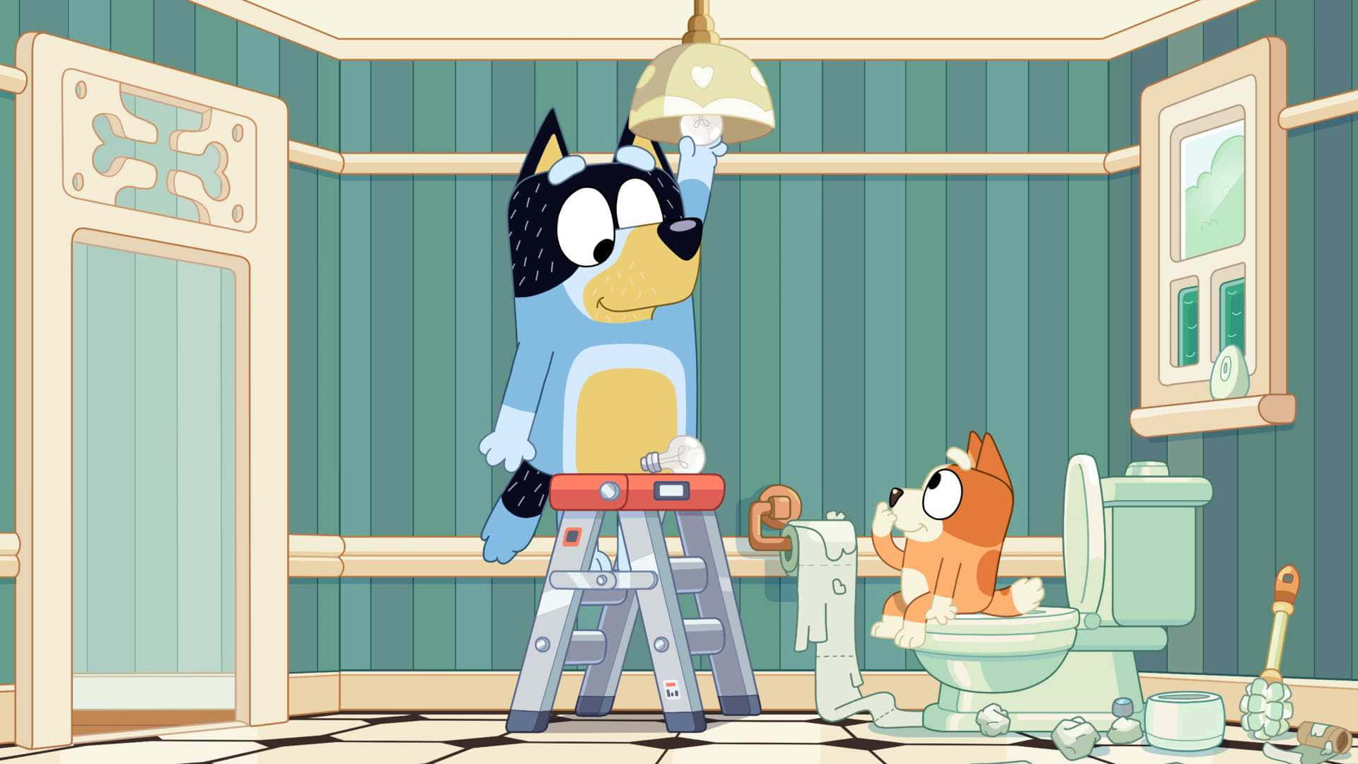 Bluey, Bingo, bathroom, Full HD Desktop Wallpaper